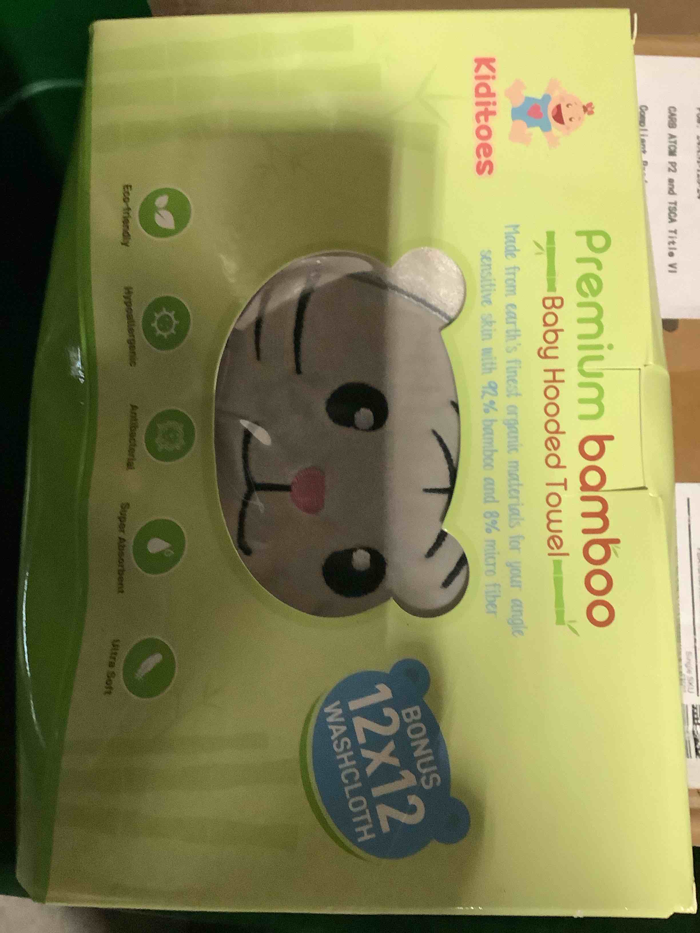 Condition photo showing New/Like New for similar product premium baby towel for bath with hood, extra soft, silky smooth fabric, made from viscose derived from bamboo and cotton, extra large, absorbent, hypoallergenic, machine washable, cat