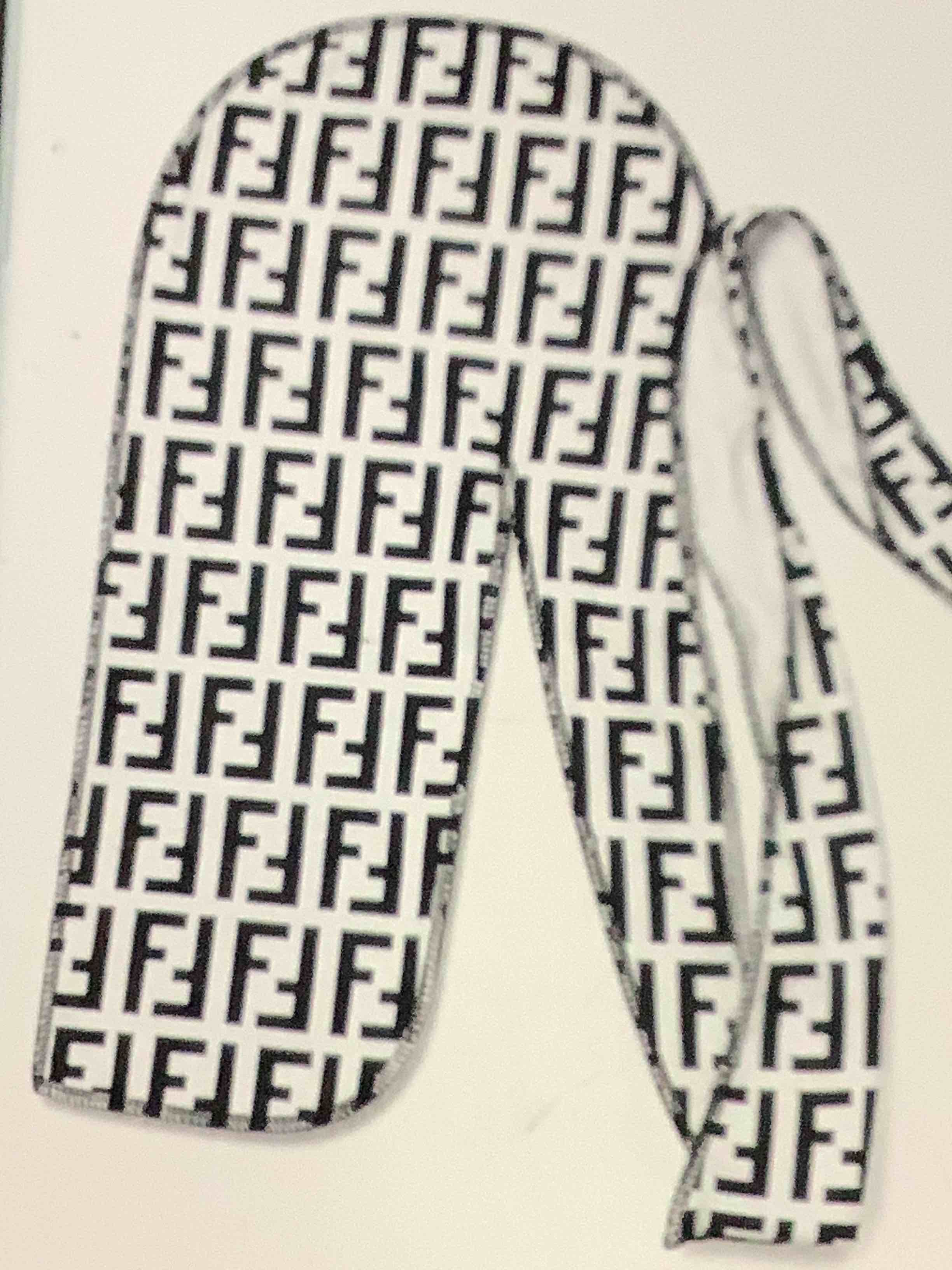 ****NOT AUTHENTIC*** DESIGNER INSPIRED FF MONOGRAM DO RAG HEAD RAMP BLACK-AND-WHITE STRETCH WAVE CAP