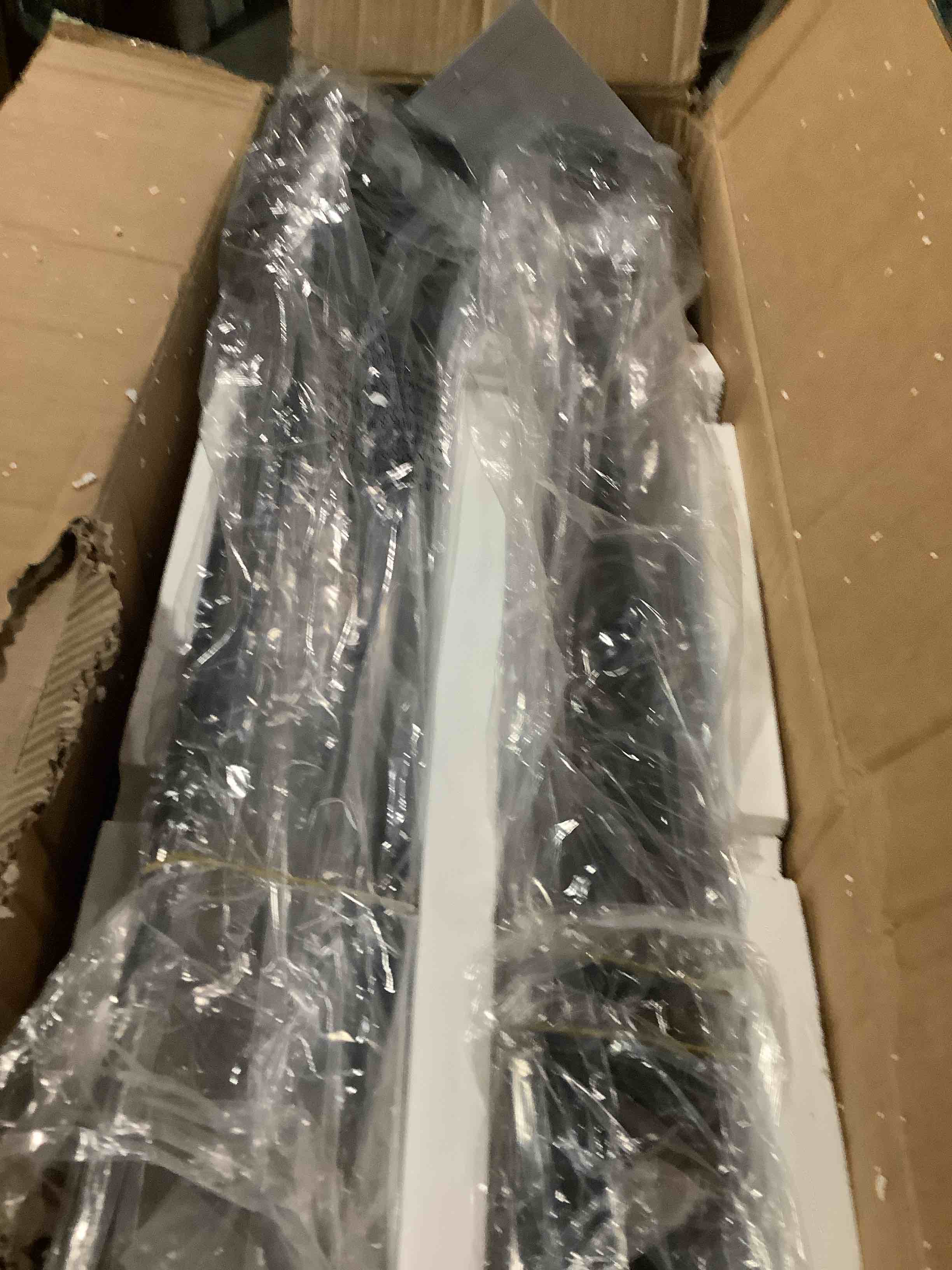 Condition photo showing As Is for 65 inch ceiling fans with lights and remote, 8 abs blades, quiet reversible dc motor, 6-speed, timer, 2 downrods, 3 color led light, industrial ceiling fans fandelier for bedroom office (gold & black) gold & black 65 inch