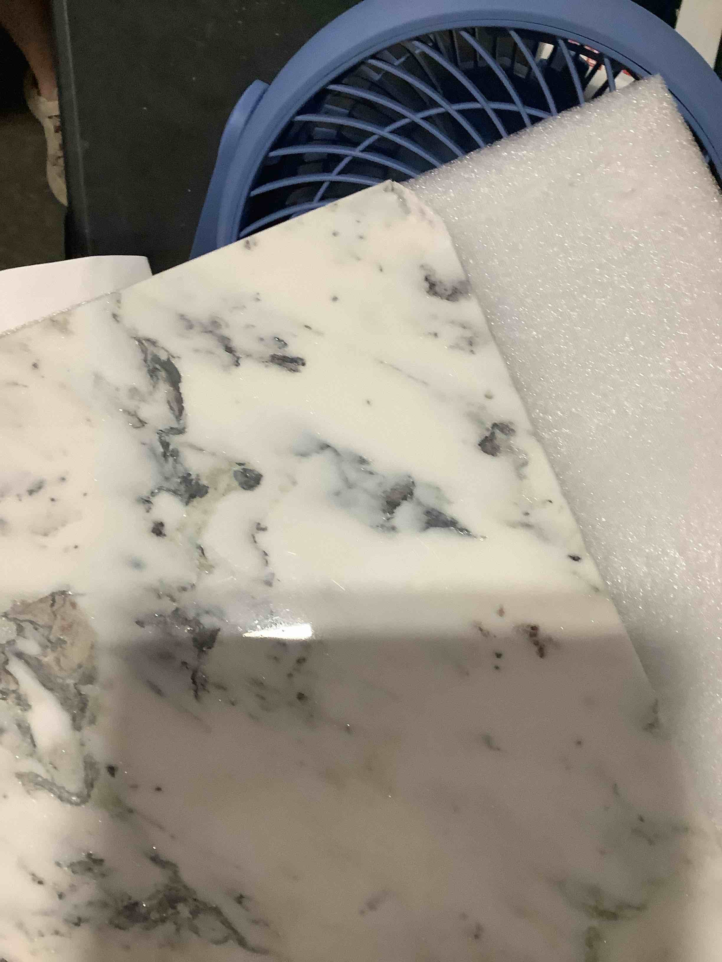 Condition photo showing As Is for marble stone cutting board for kitchen, 20x16 inch white lnk large marble pastry board with non-slip feet for baking, cheese, charcuterie, chocolate