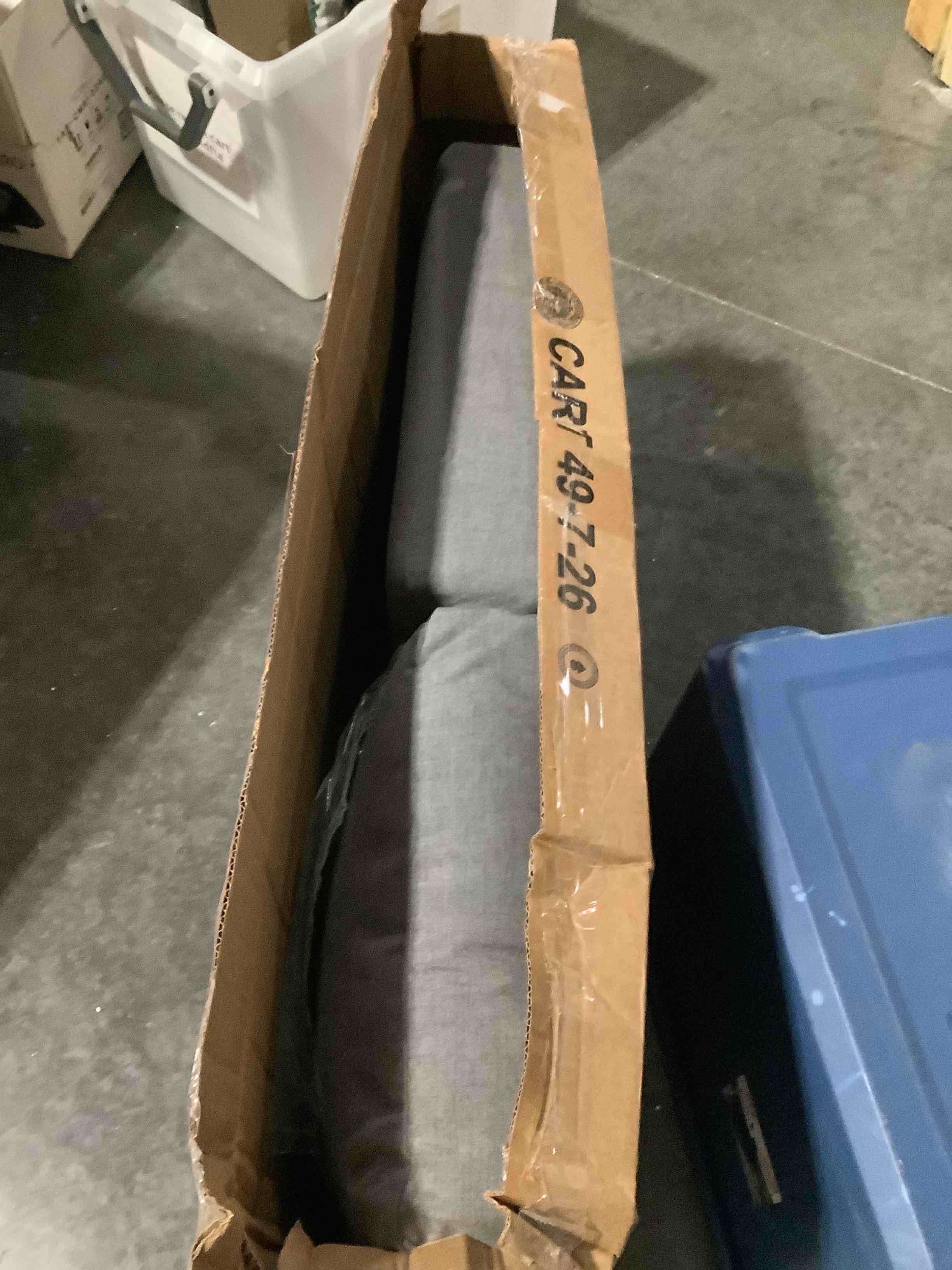 Condition photo showing New/Like New for eddie bauer home deep seating outdoor lounge cushion, knife edge, 23" x 24" x 5", cast slate cast slate 23" x 24" x 5"