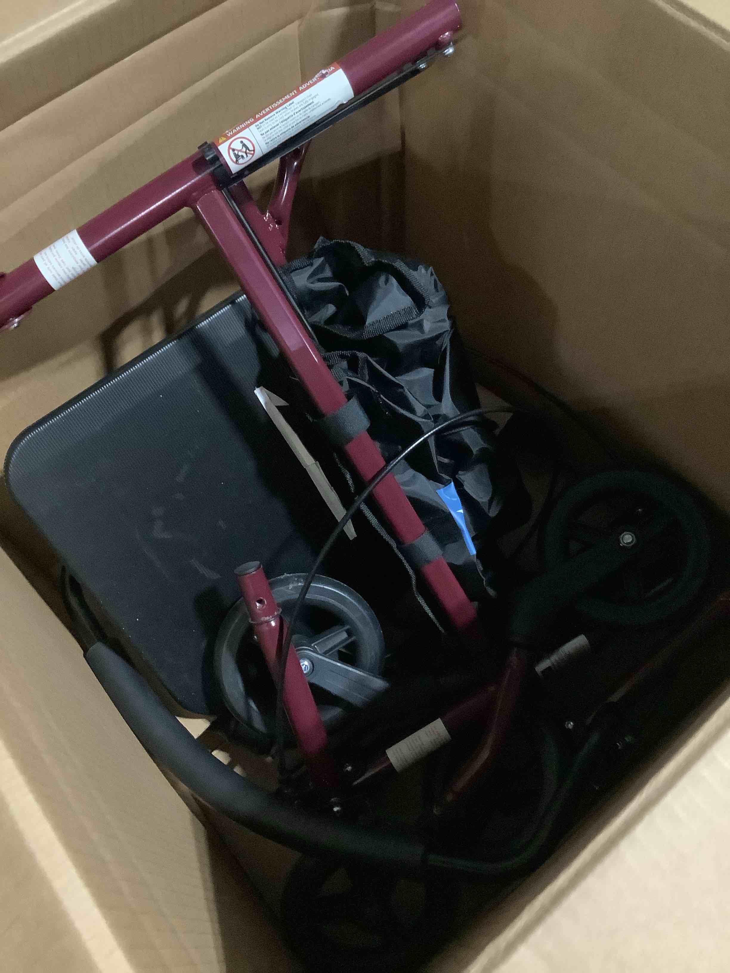 Condition photo showing Good Condition for medline steel rollator walker with seat, burgundy, 350 lb. weight capacity, 6” wheels, foldable, adjustable handles, rolling walker for seniors, walker for mobility impaired