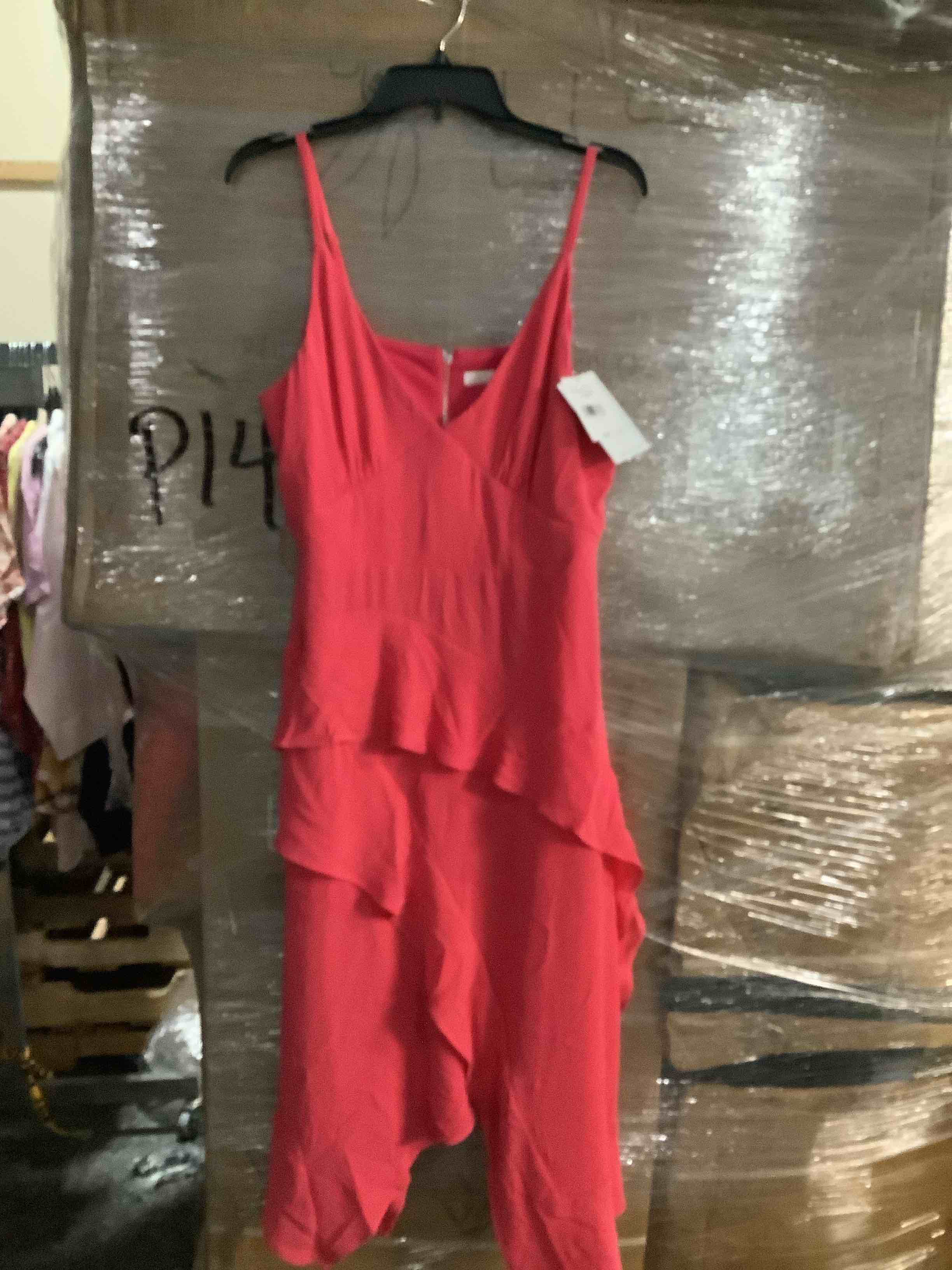 Condition photo showing New/Like New for bleecker 126 hibiscus women's sleeveless asymmetrical crepe dress