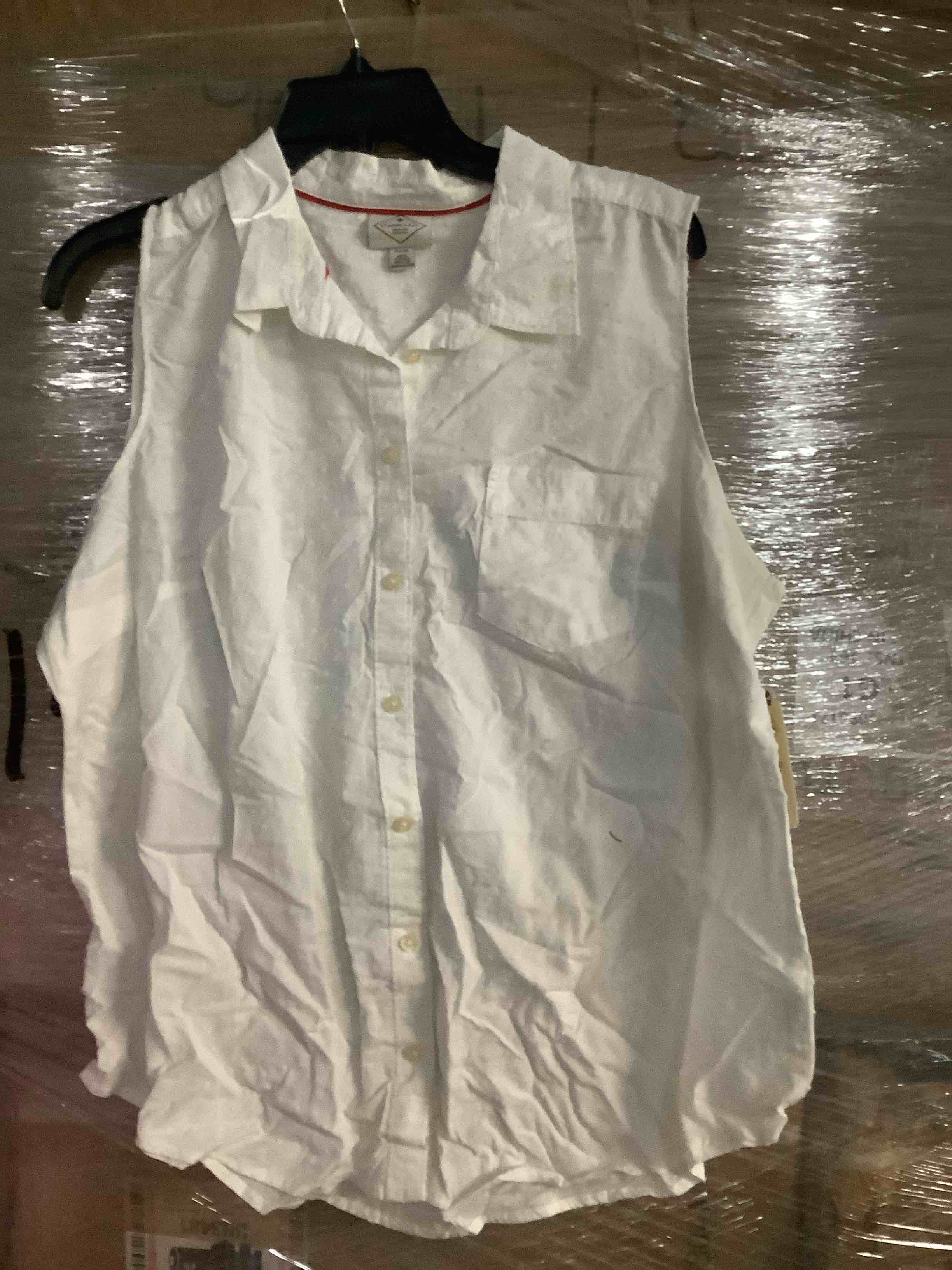 st. john’s bay sleeveless button-down textured printed shirt size pxxl