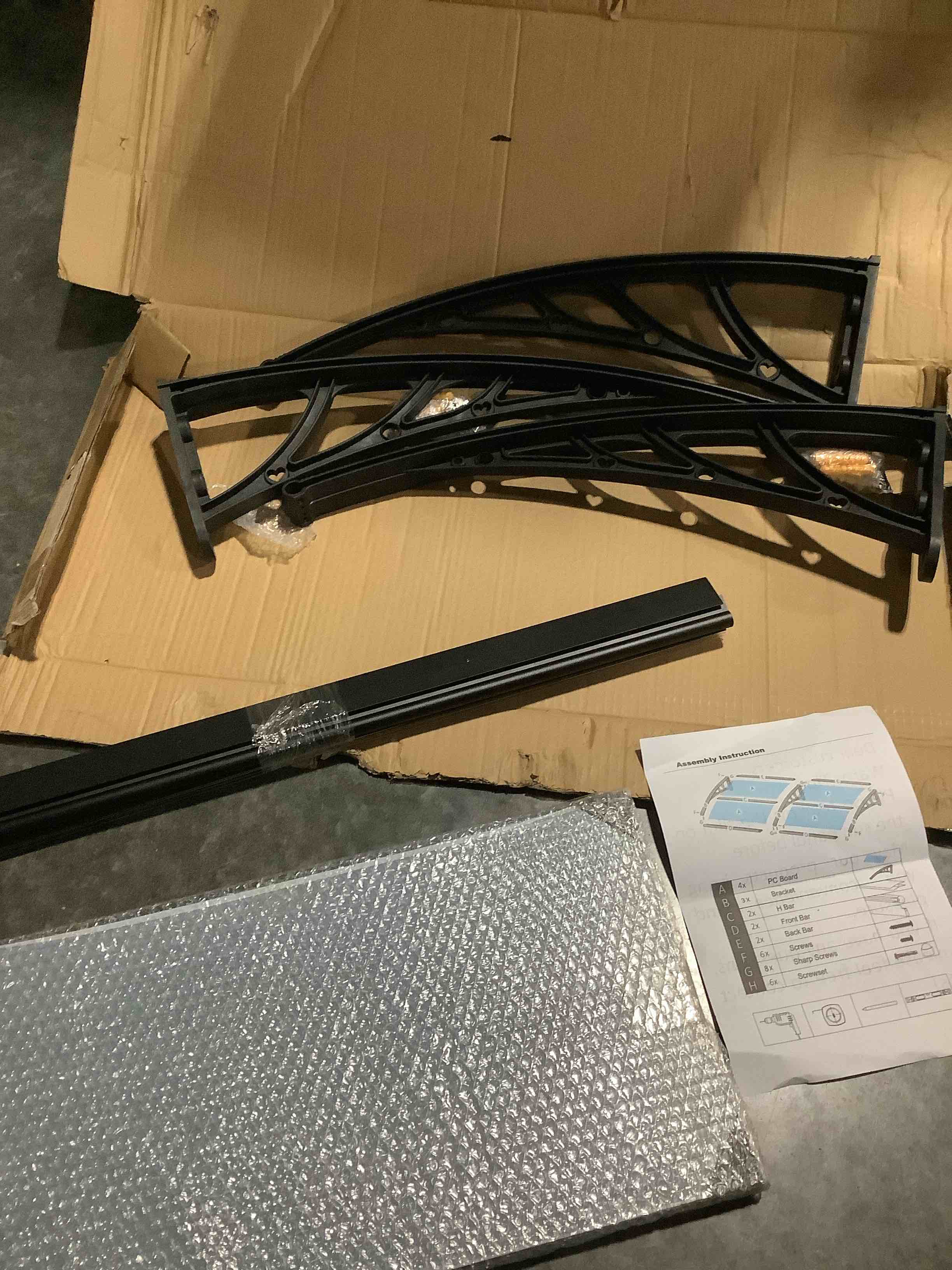 Condition photo showing Good Condition for similar product, please see photos window door patio awning door awnings exterior rain and snow aluminum alloy bracket, strong load-bearing capacity, long service life, suitable for patios, deck doors, porches, exterior awnings