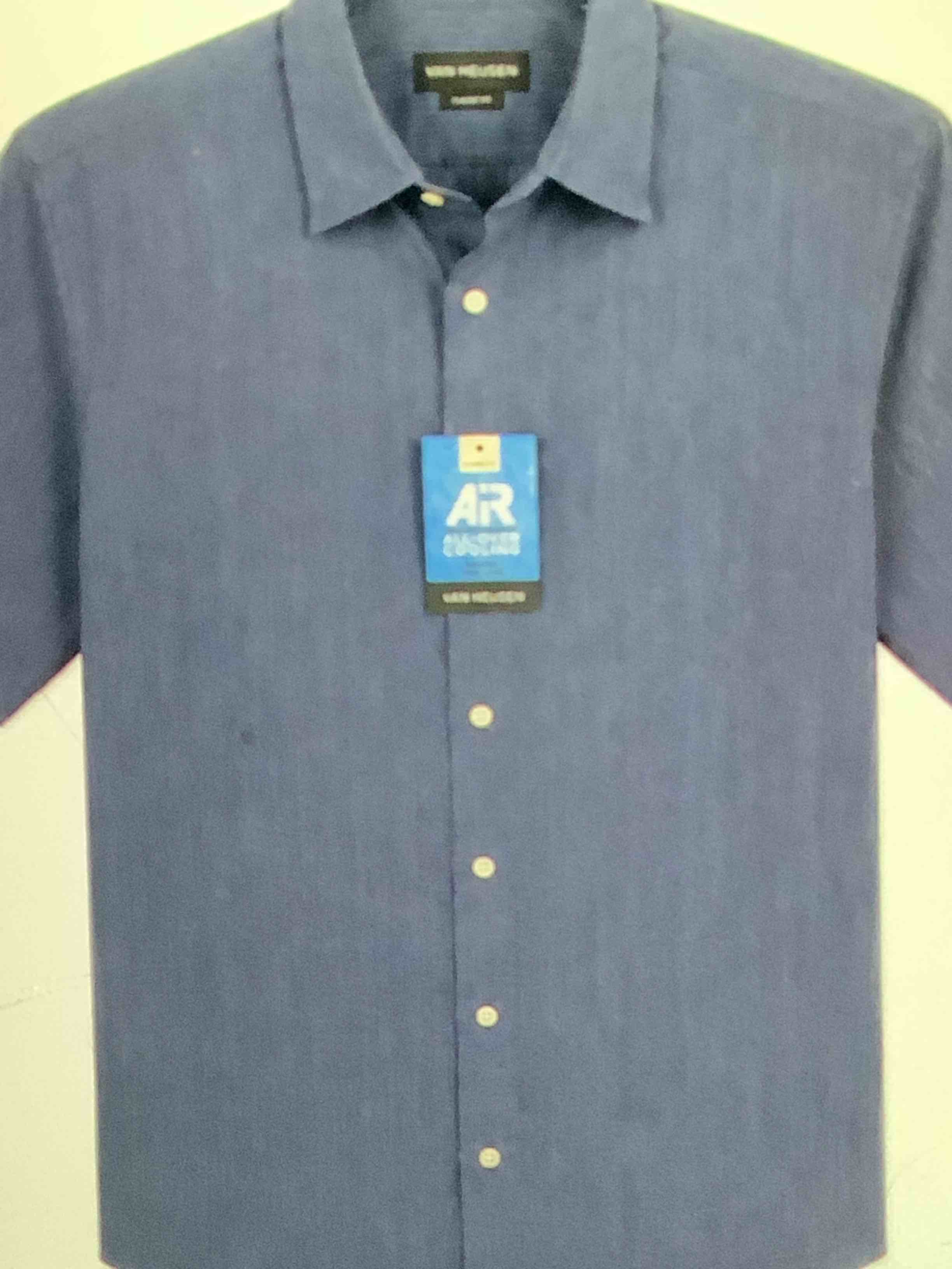 van huesen men’s air classic fit short sleeve button up shirt true navy  large