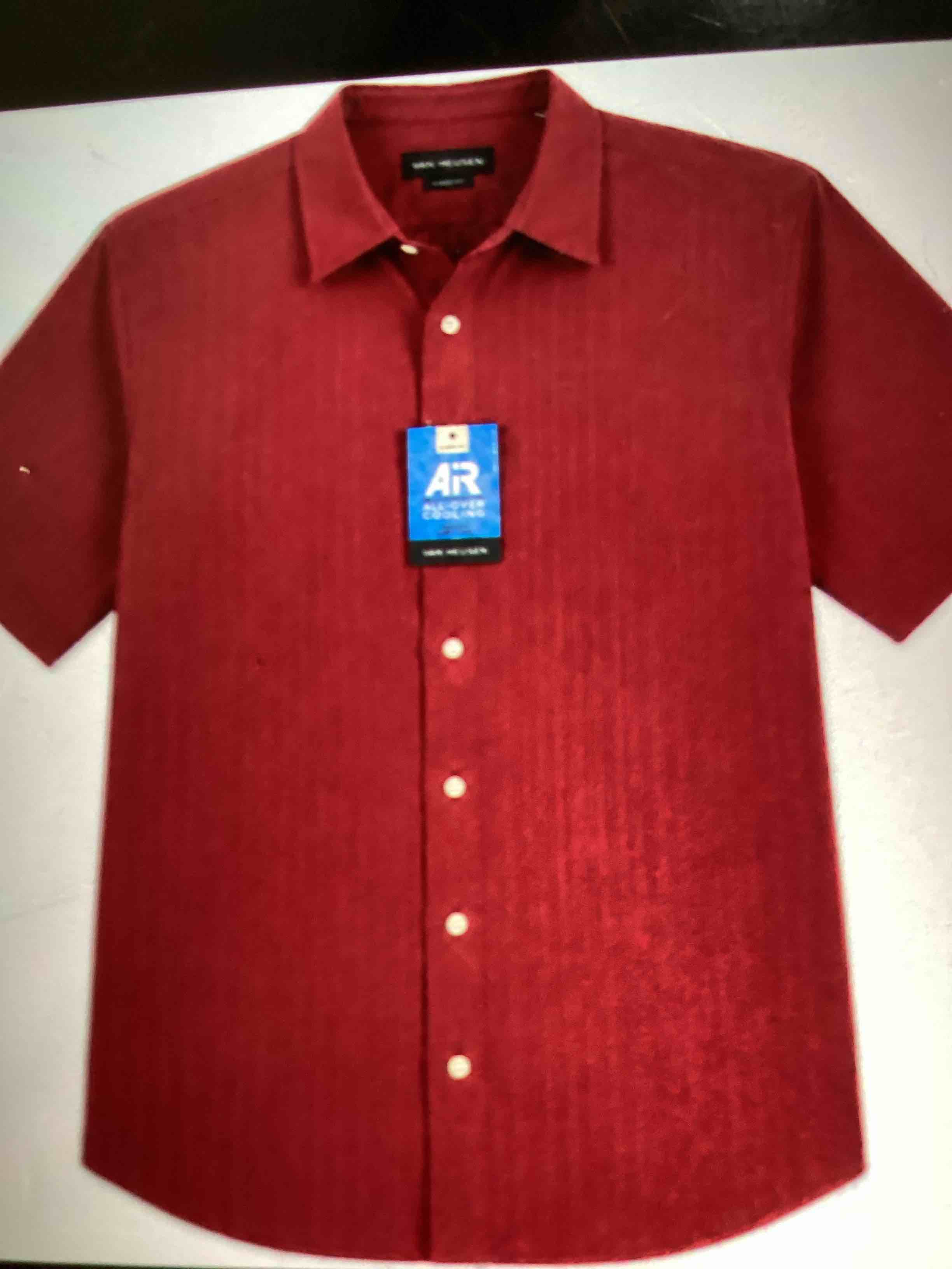 van huesen men’s air classic fit short sleeve button up shirt tibetan red  size small