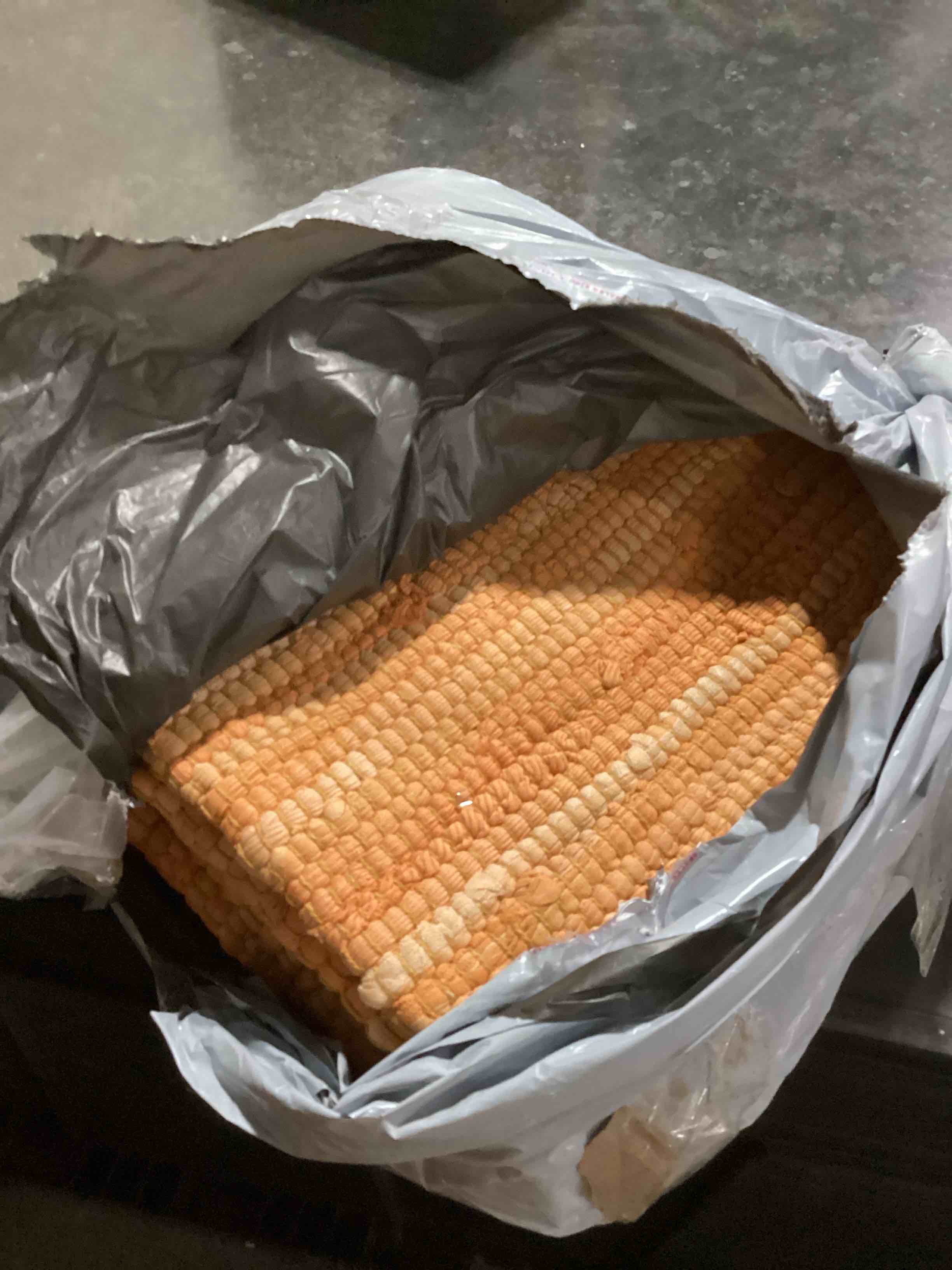 Condition photo showing New/Like New for dii chindi home collection handwoven multicolor area rag run, 4x6', mustard yellow mustard yellow 4' x 6' (rectangular)