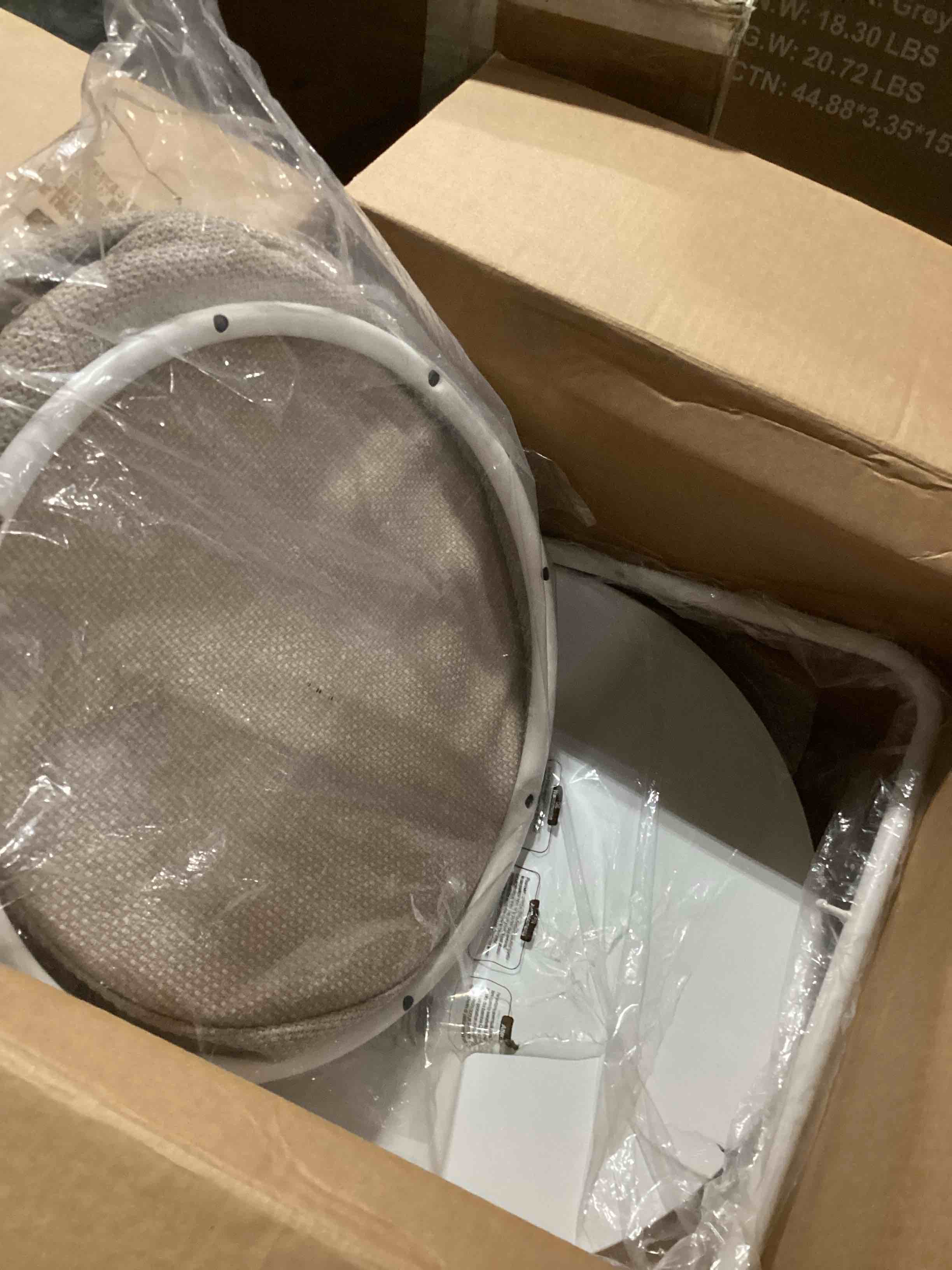 Condition photo showing New/Like New for songmics home small side table, round end table, 2 tier nightstand with basket, u shaped steel legs, easy assembly, for living room, bedroom, white and brown white + brown 1 pack