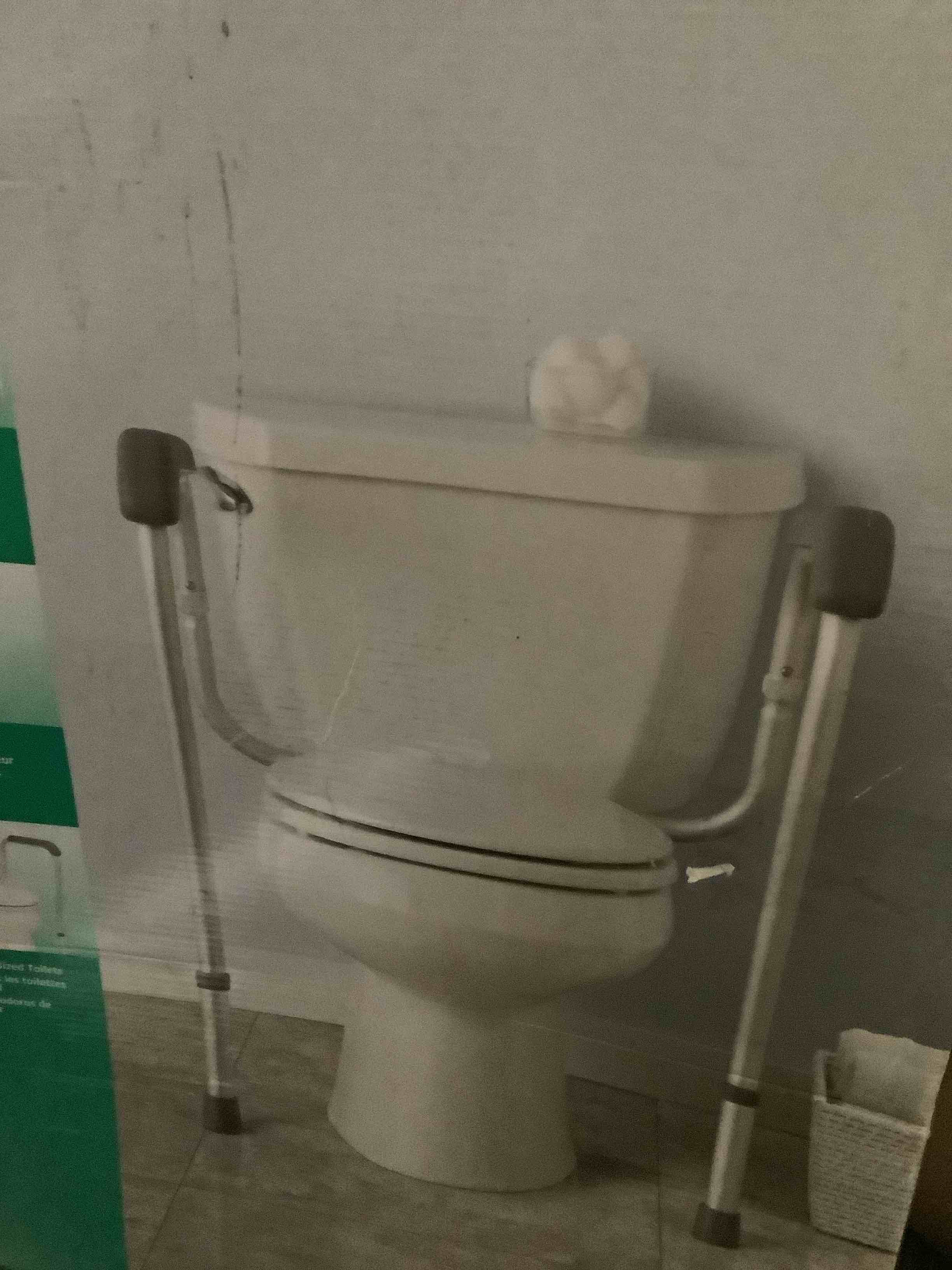 Condition photo showing New/Like New for medline toilet safety rail with arms - foldable aluminum, sturdy & secure, elderly assistance
