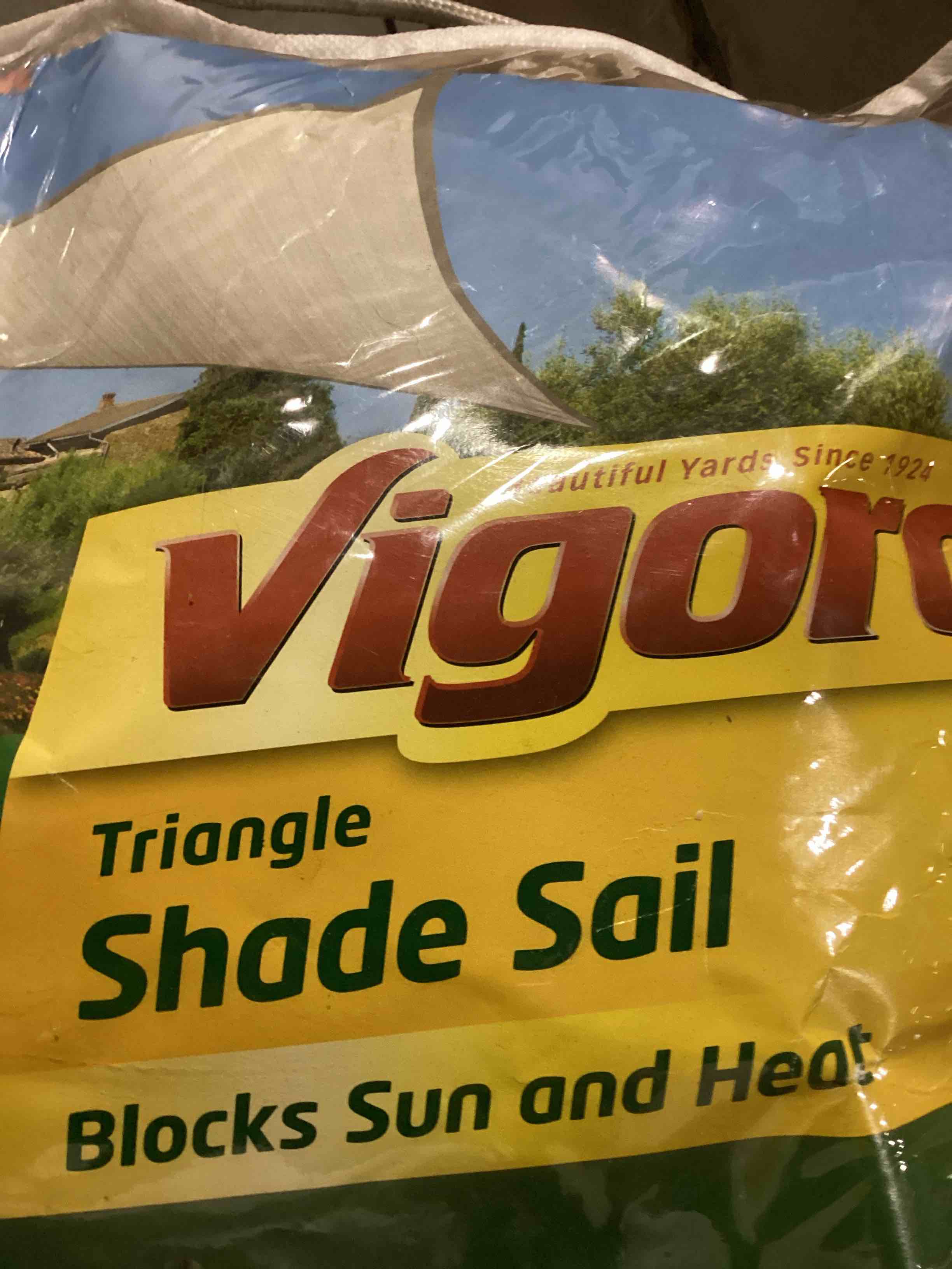 Condition photo showing New/Like New for 12 ft. x 12 ft. almond triangle shade sail