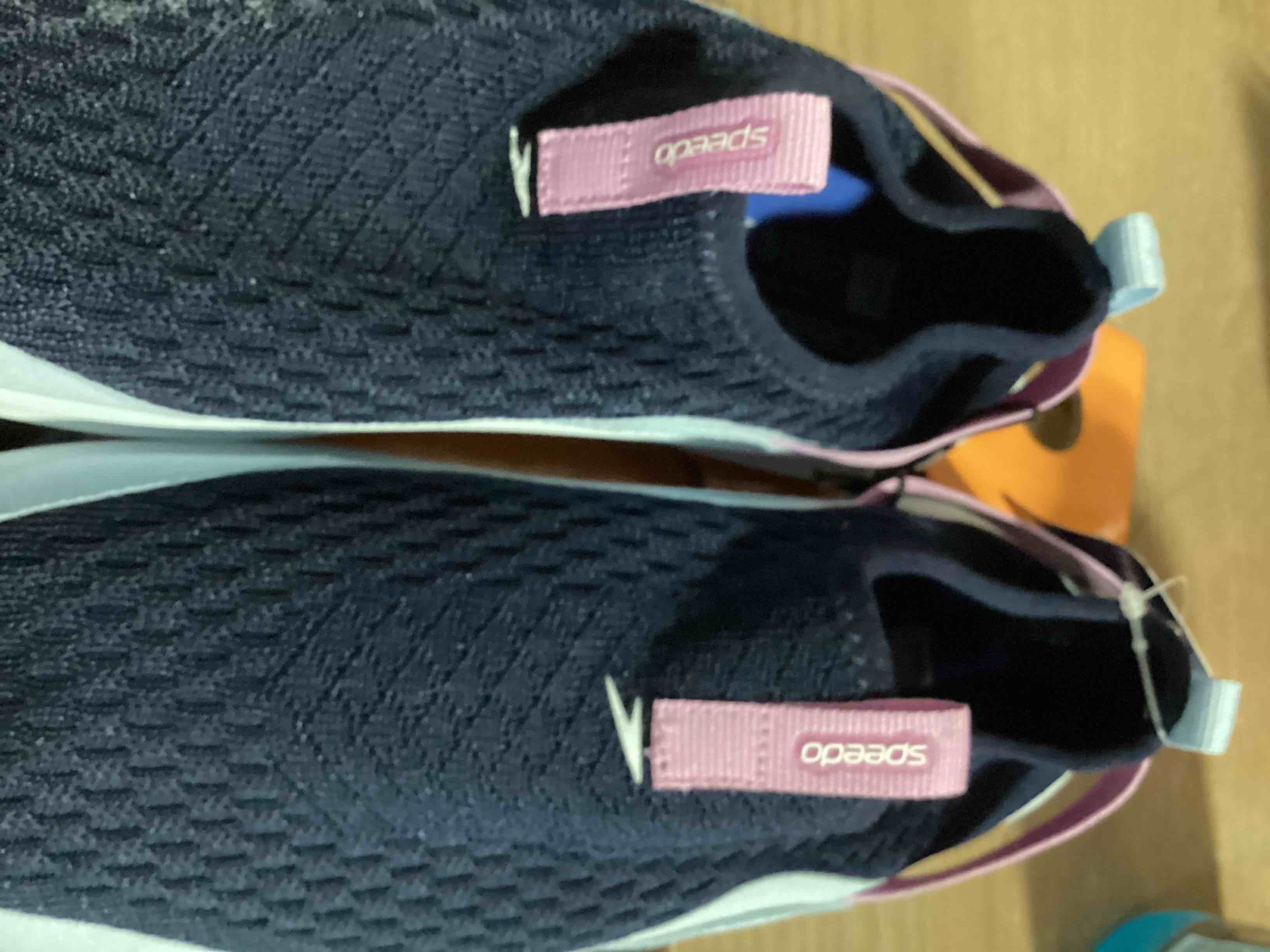 Condition photo showing New/Like New for speedo junior pull on water shoes - light blue l non marking sole, breathable upper