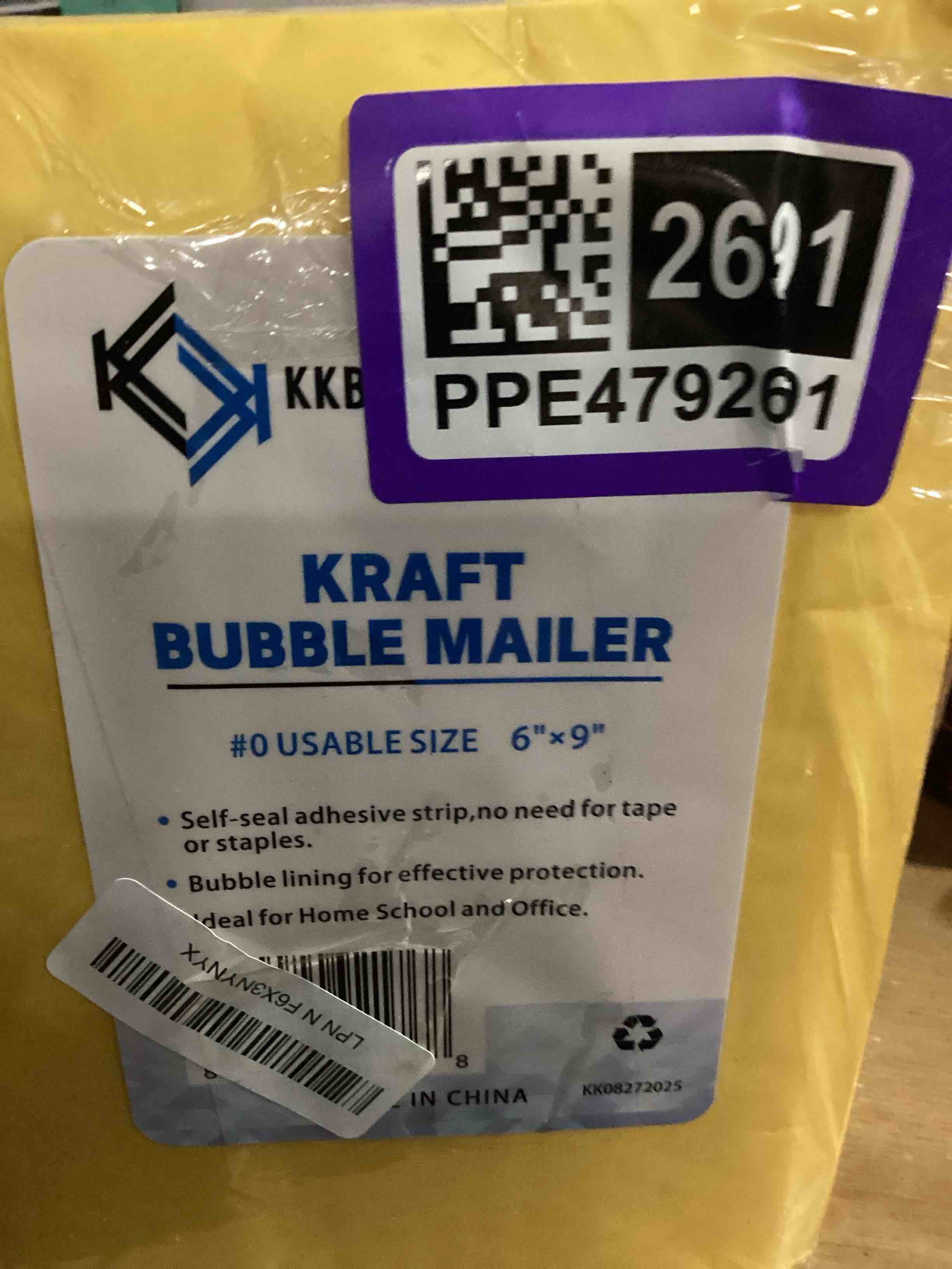 Condition photo showing New/Like New for kraft paper bubble mailers #0, 6x10 inch self-seal padded mailing envelopes, usable size 6x9, pack of 25