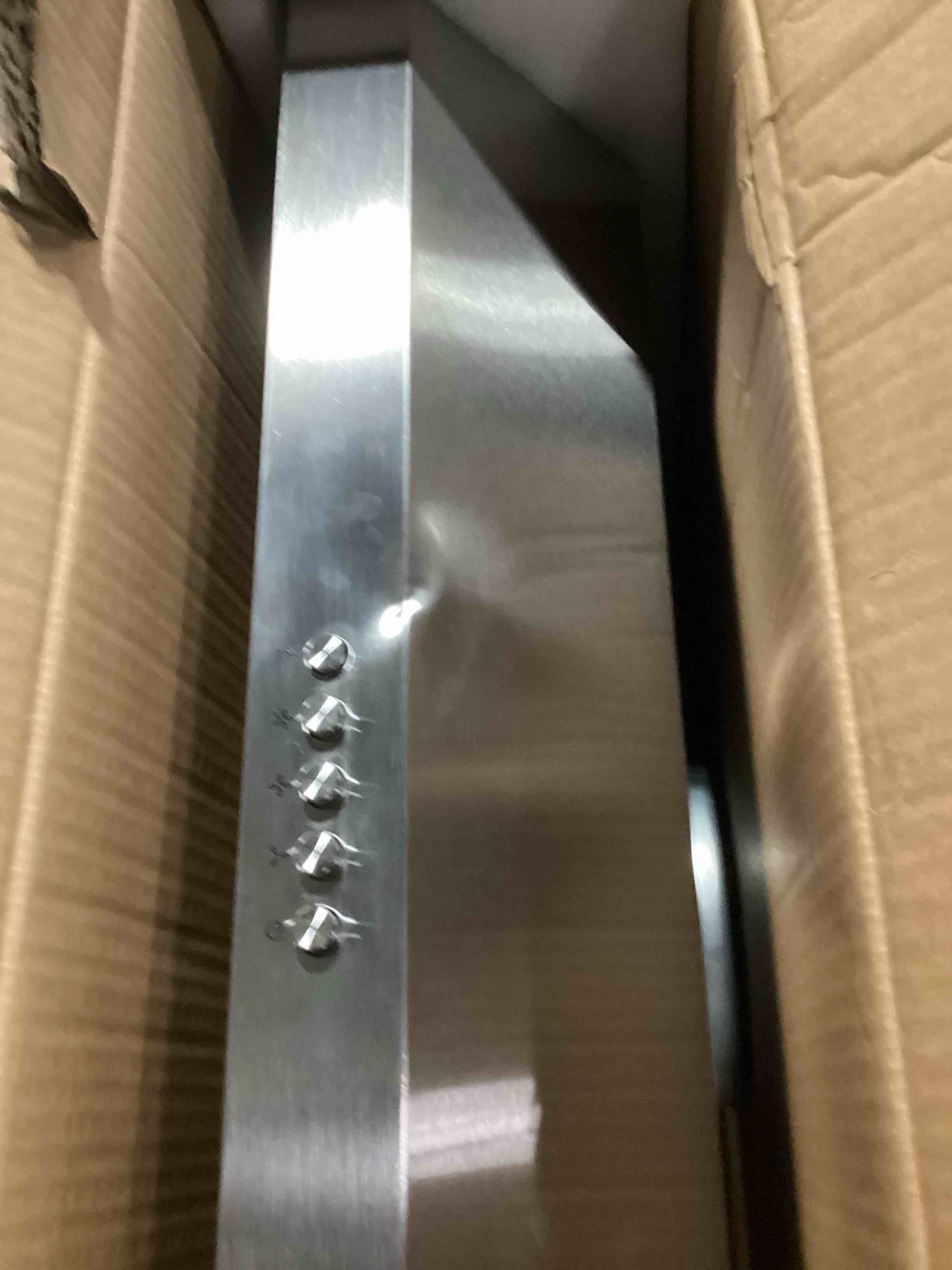 Condition photo showing Good Condition for small dent vissani 30 in. 320cfm convertible under cabinet range hood in stainless steel