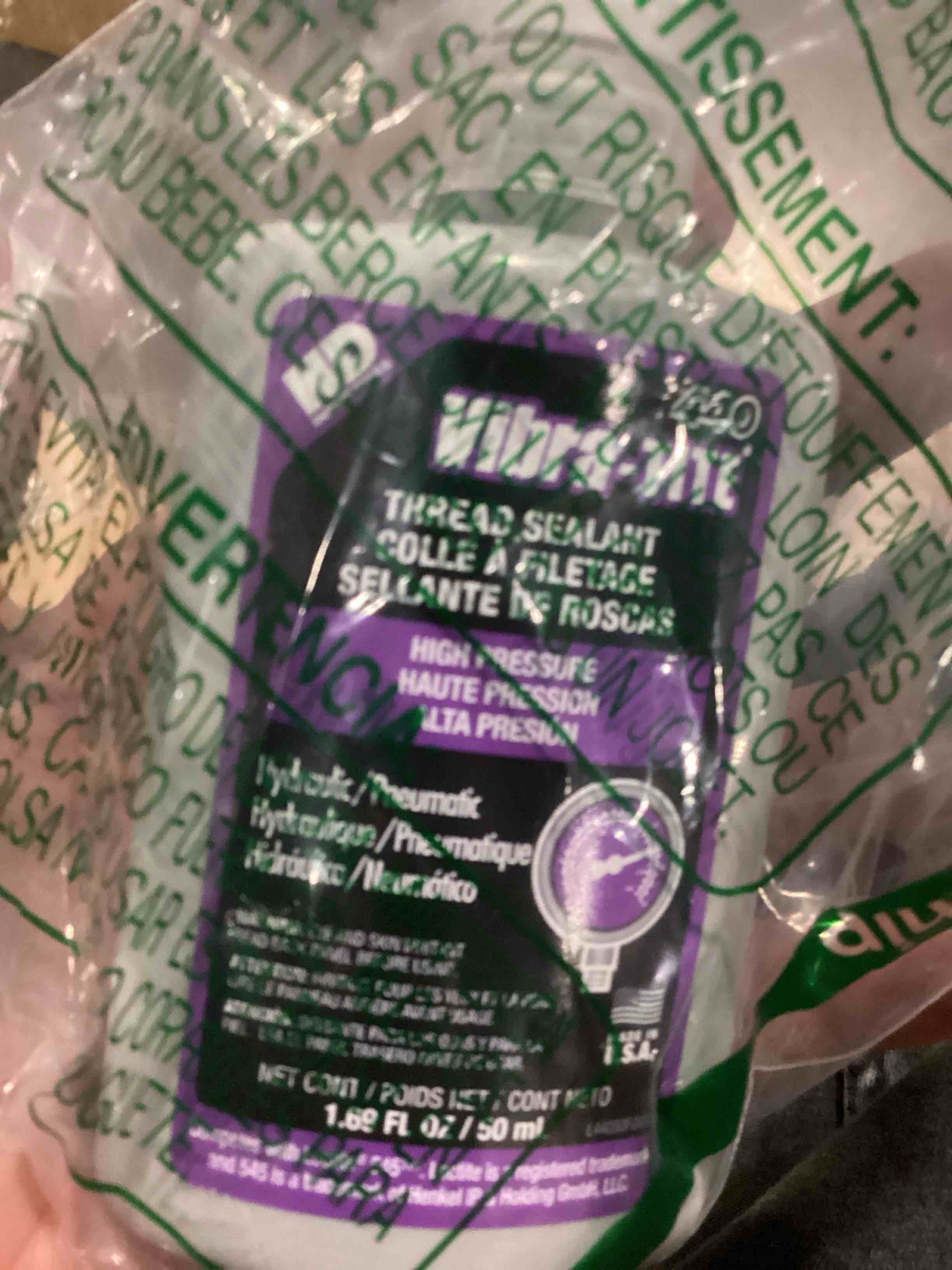 Condition photo showing New/Like New for vibra-tite - 44050 440 hydraulic and pneumatic anaerobic thread sealant, 50 ml bottle, purple