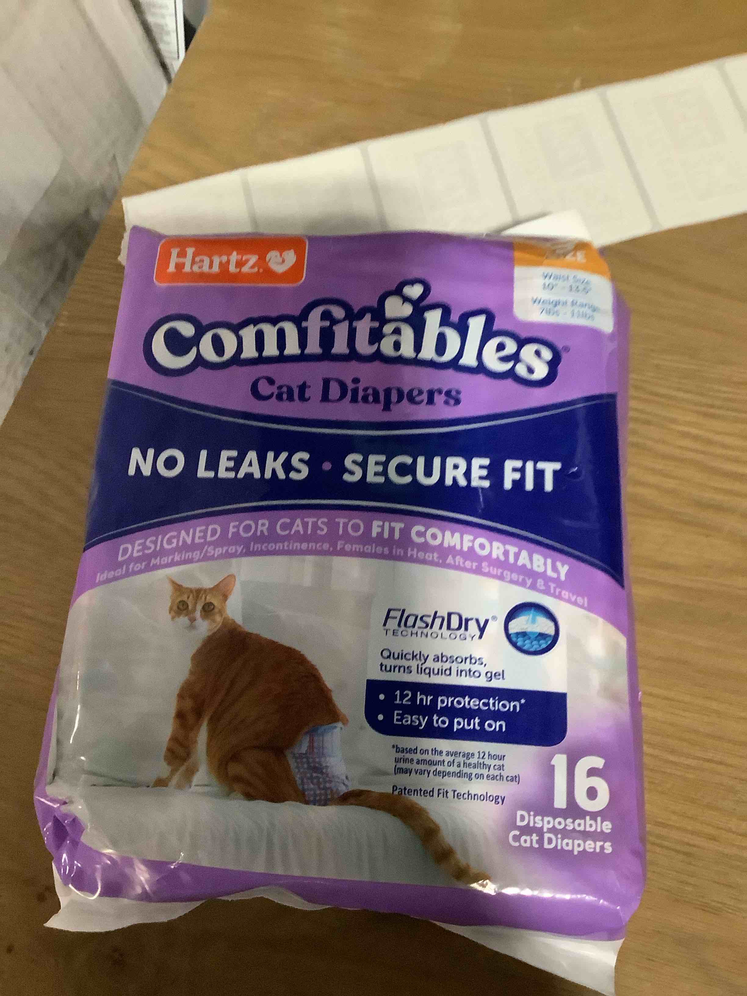 Condition photo showing New/Like New for Hartz Comfitables Cat Diapers, Size S 16 Count, Comfortable & Secure Fit, Easy to Put On