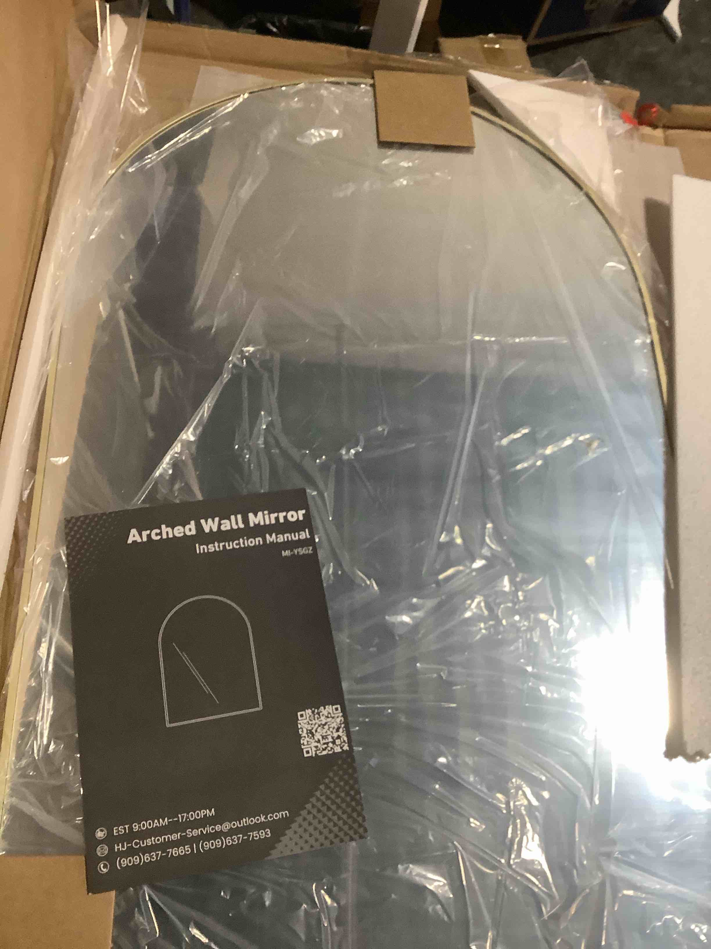 Condition photo showing New/Like New for Arched Wall Mirror for Bathroom,Mirrors for Wall,24''x36'',Vanity Mirror for Bedroom Dresser, Entryway, Living Room, Metal Frame (36''x24'',Gold) Gold 36"L x 24"W