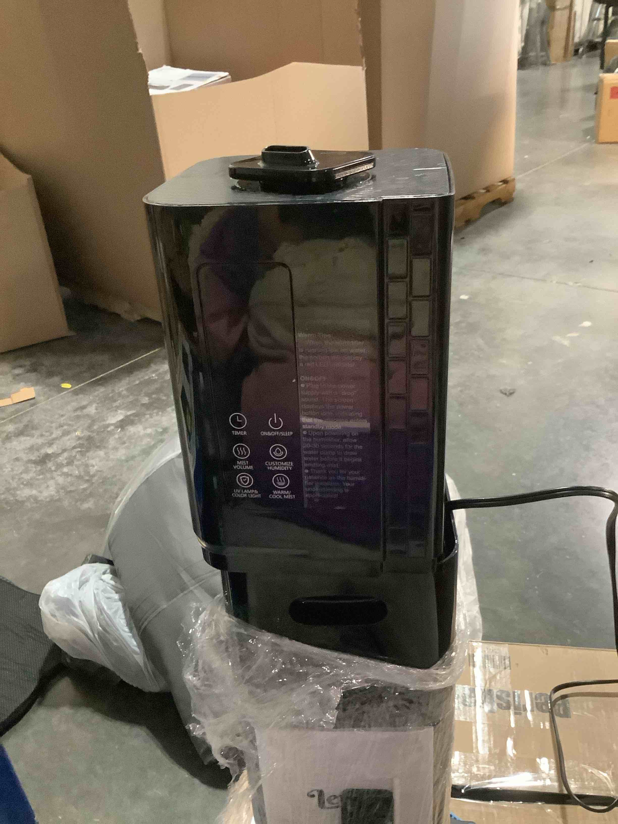 Condition photo showing Good Condition for 2.64Gal Humidifiers for Bedroom Large Room, Warm and Cool Mist up to 500ft², Top Fill Diffuser Ambient Light, 3 Mist Modes, 24H Timer, 35dB Quiet Humidifier for Home Office Plants Black