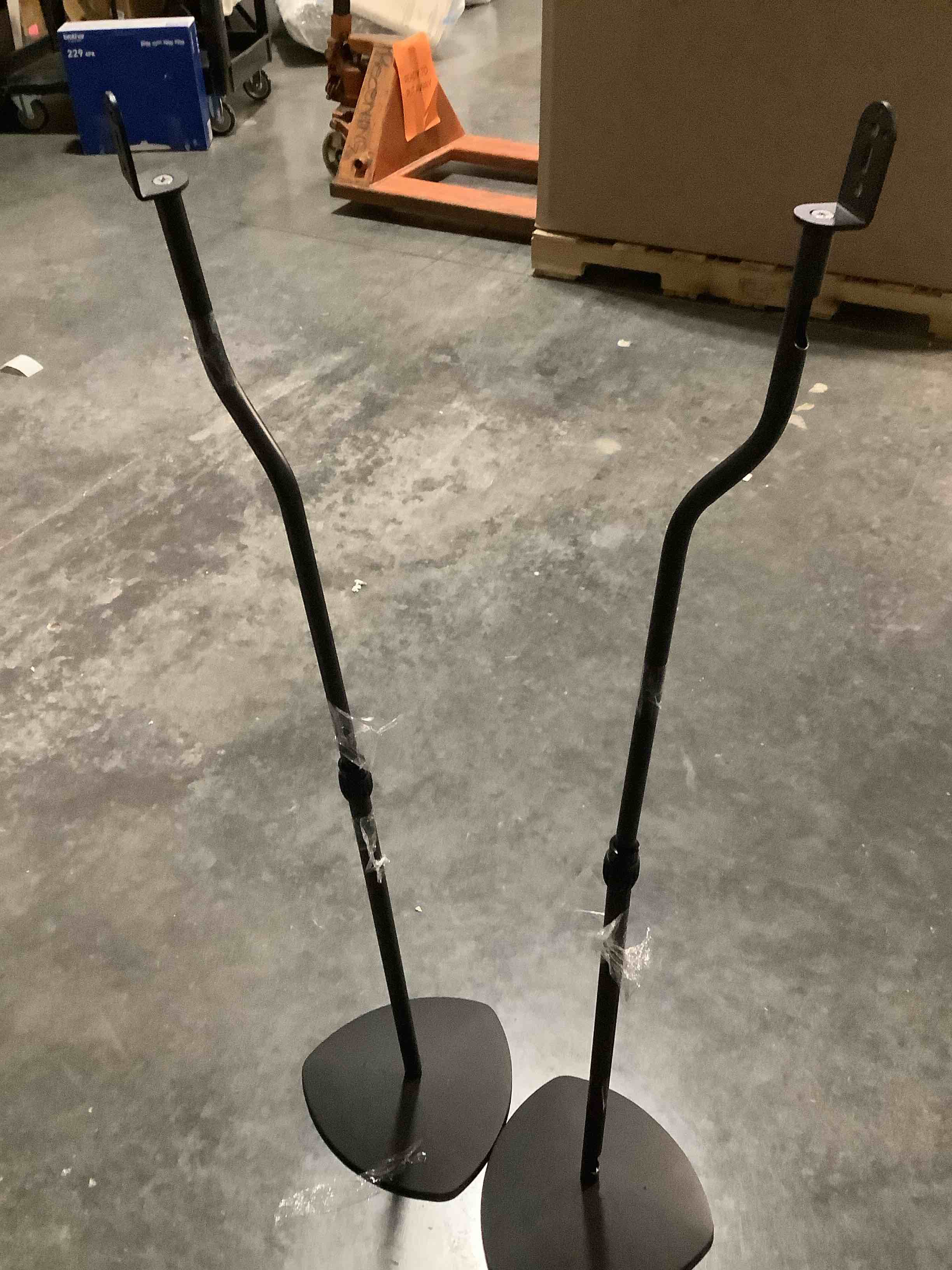 Condition photo showing As Is for SANUS Speaker Stands Pair for Satellite & Bookshelf Speakers up to 3.5lbs – 10” Height Adjustment – Includes L-Shaped Bracket & Keyhole Adapter for Compatibility – Easy DIY Assembly