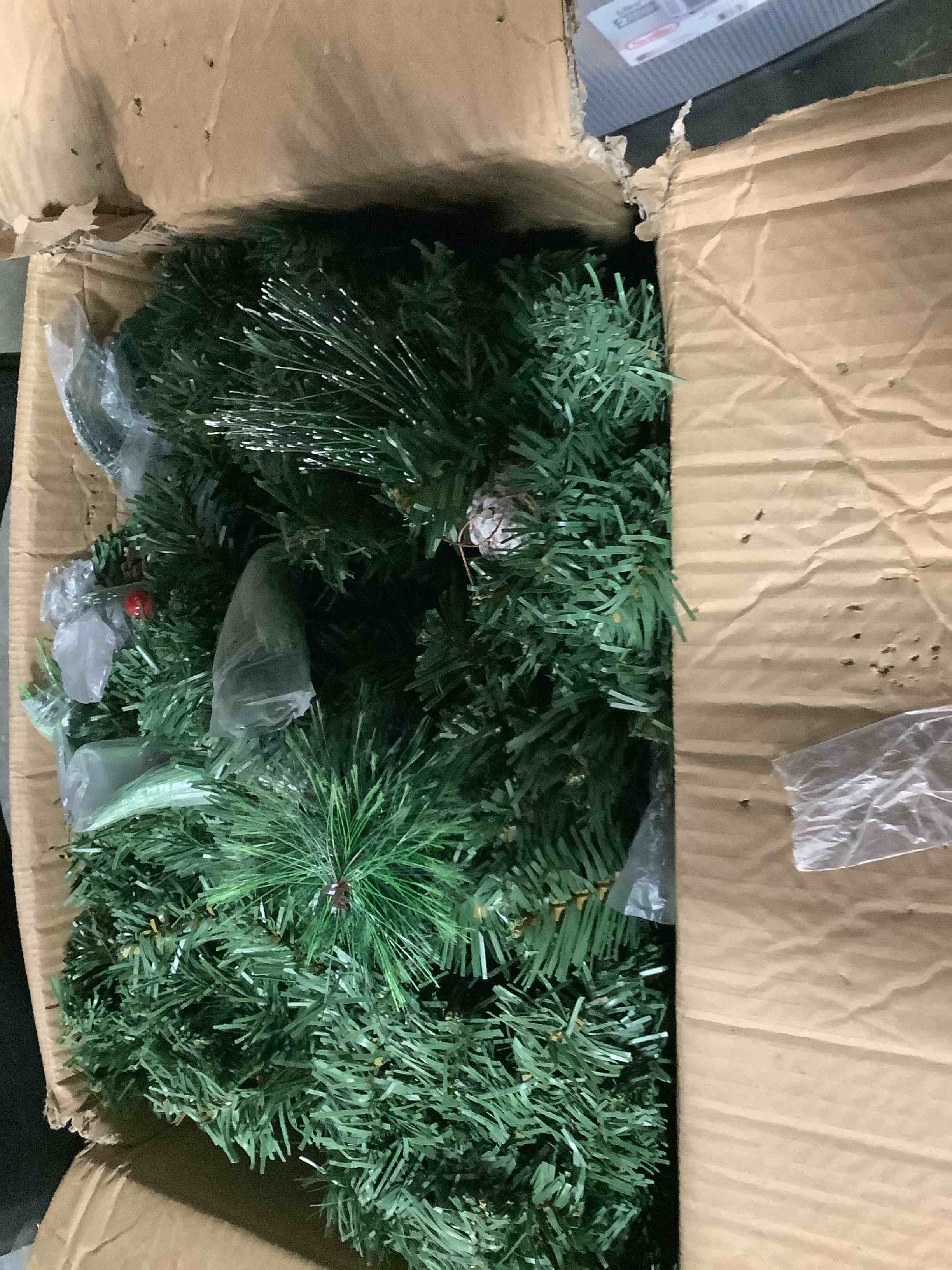 Condition photo showing Good Condition for Super Long & Timer 8 Modes - 18 Ft by 10 Inch Prelit Outdoor Christmas Garland for Stair Porch Front Door Mantle, Battery Operated 100 Warm Lights Thick 460 Branch 15 Pinecone 165 Berry Cedar Garland