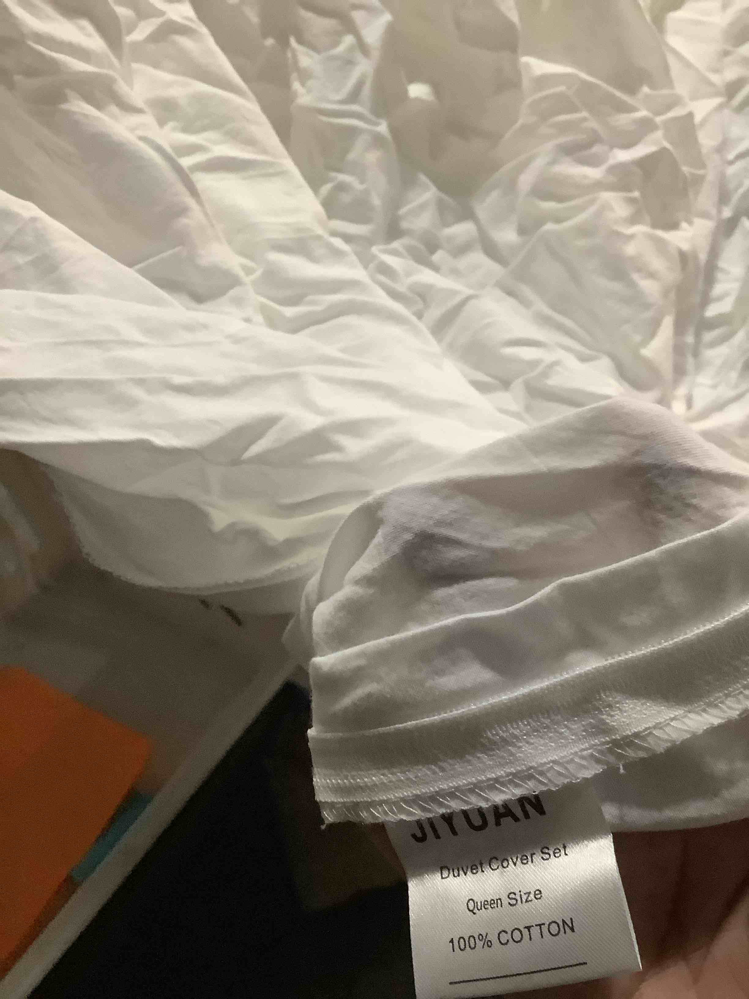 Condition photo showing As Is for SHEET ONLY** JIYUAN 100% Washed Cotton Duvet Cover Set 3 Pieces Super Queen, 1 Duvet Cover 90x98 Inches(Comforter Not Included) and 2 Pillowcases,Linen Feel Bedding Set Comfy and Breathable, Heathered Linen