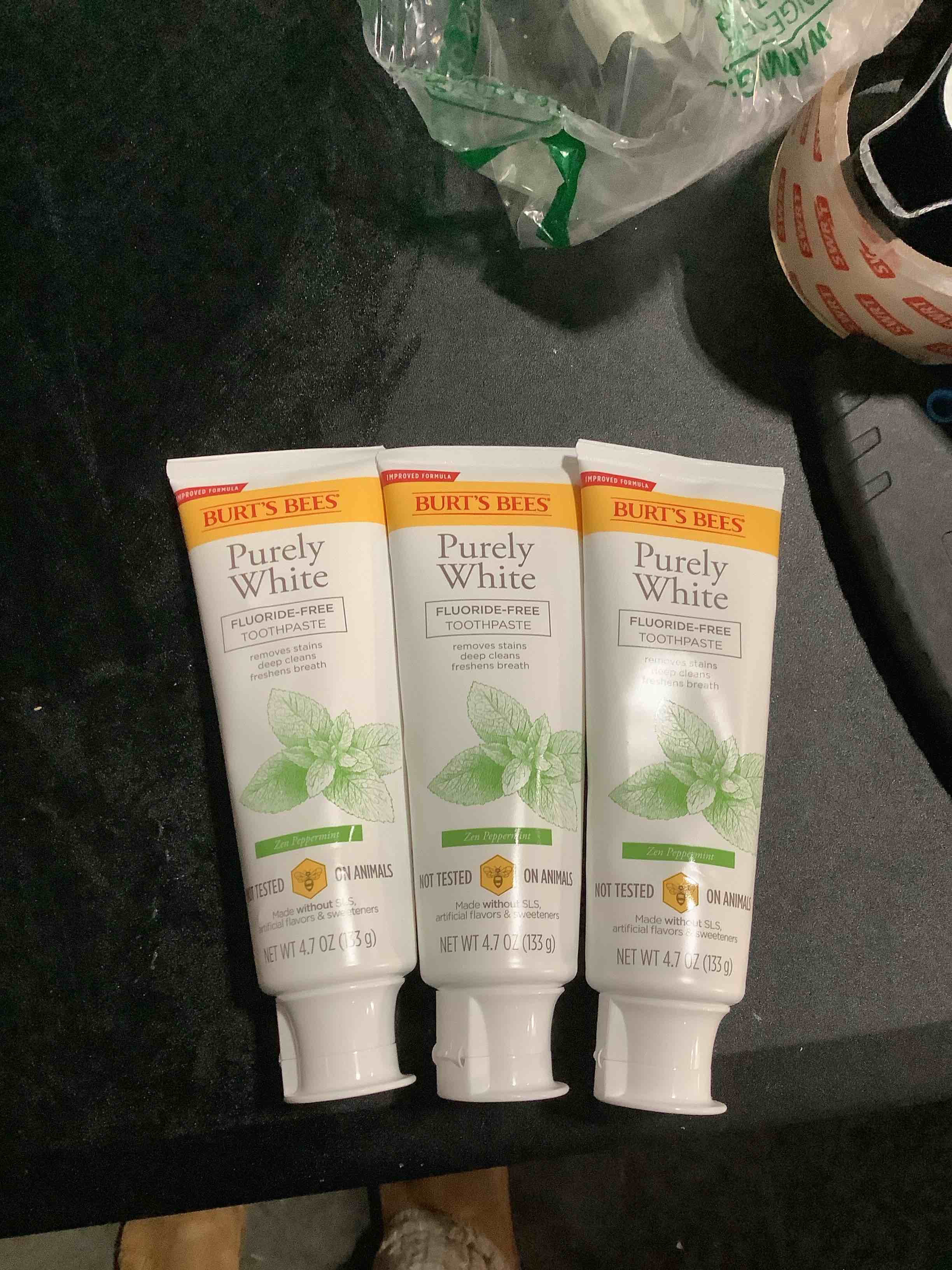 Condition photo showing New/Like New for Burt's Bees Toothpaste, Natural Flavor, Fluoride-Free, Purely White, Zen Peppermint, 4.7 oz, Pack of 3