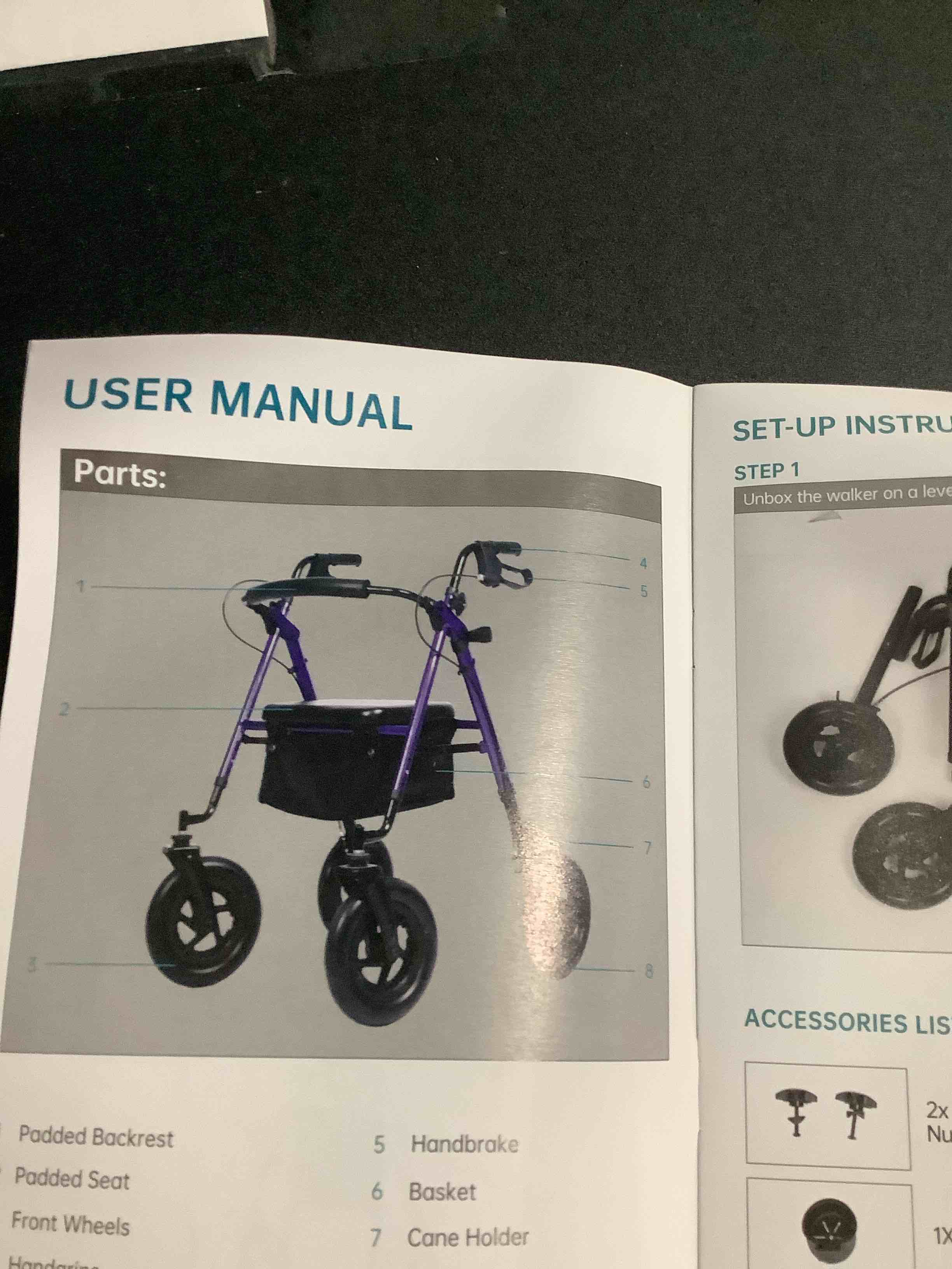 Condition photo showing New/Like New for SIMILAR** ELENKER Upright Rollator Walker, Stand Up Rolling Walker with 10’’Big PU Wheels and Adjustable Padded Armrests for Seniors from 4’8”to 6'4” (Blue)