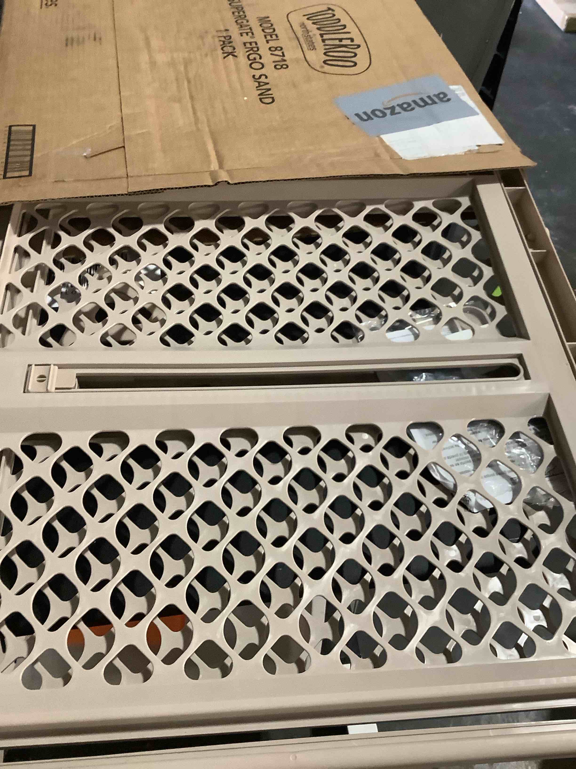Condition photo showing Good Condition for Toddleroo by North States - Supergate Ergo Baby Gate: Plastic Baby Gate for Stairs & Doorways - Adjustable Indoor Safety Gate - Made in USA - 26 to 42 Inches Wide - 26 Inches Tall - Sand