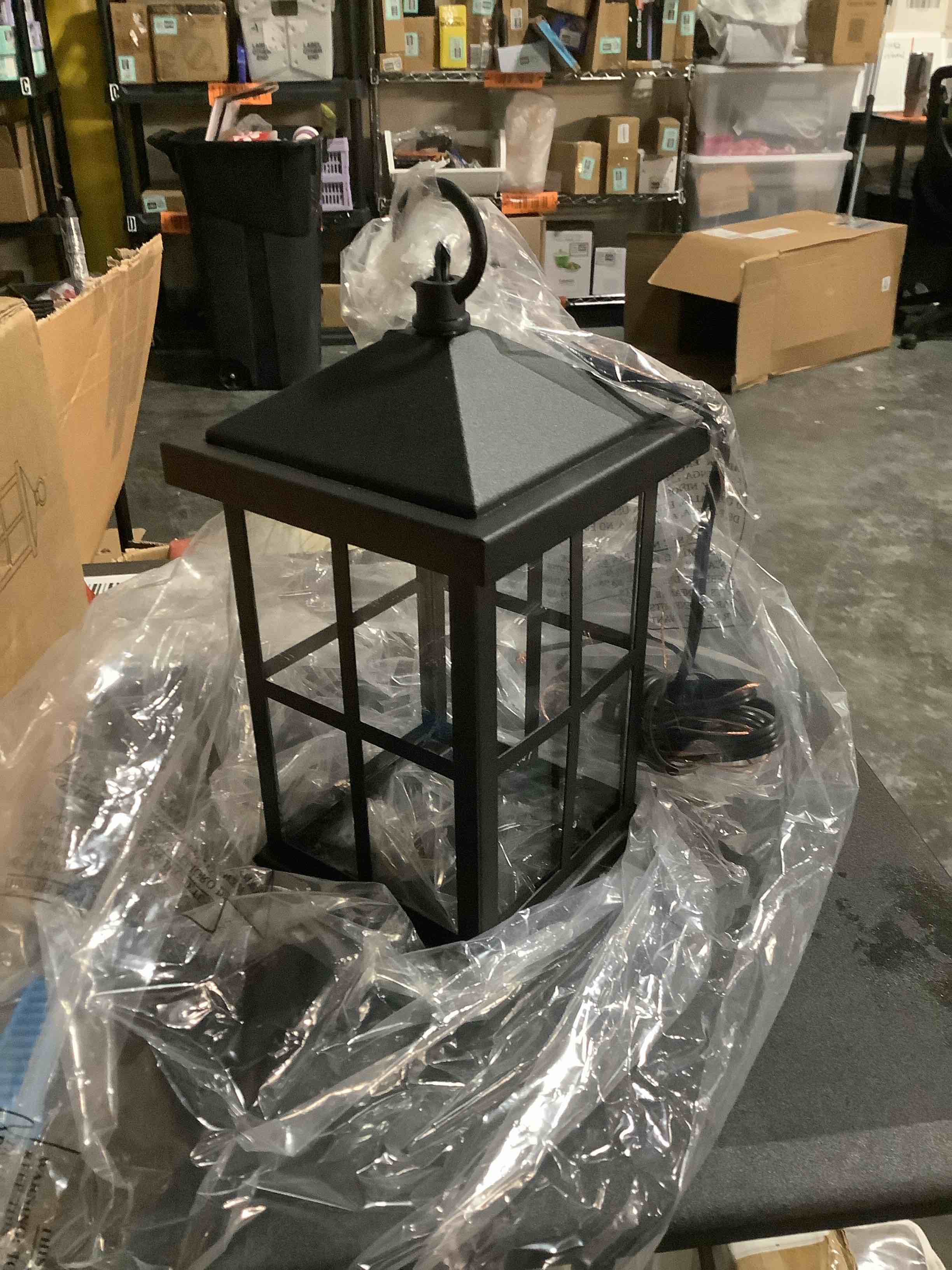 Condition photo showing New/Like New for Dusk to Dawn Outdoor Hanging Lights, 14.5 inch Large Black Waterproof Hanging Light Fixture, 100% Aluminum Anti-Rust Outdoor Ceiling Light for Porch, Doorway, Garden, E26 Socket