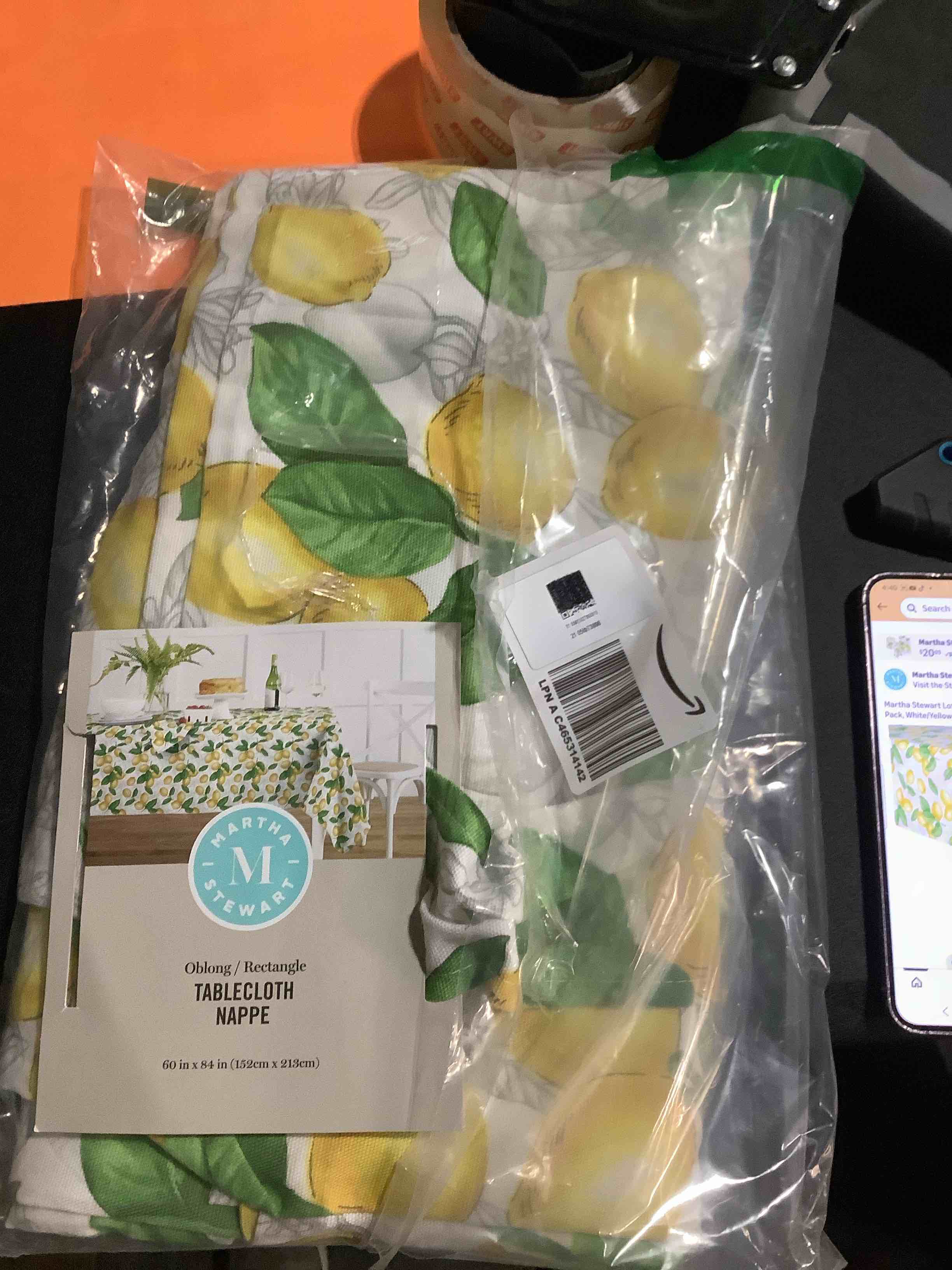 Condition photo showing New/Like New for Martha Stewart Lots of Lemons Tablecloth Single Pack, White/Yellow, 60"x102"