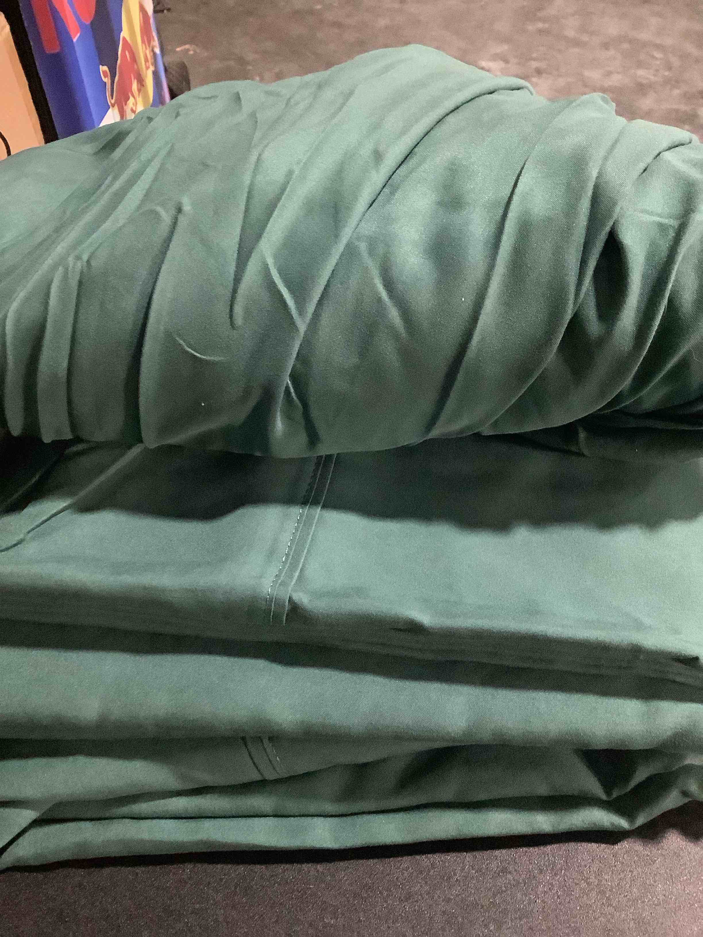 Condition photo showing As Is for Amazon Basics Lightweight Super Soft, Wrinkle-Free, Breathable Microfiber 4-Piece Bed Sheet Set with 14-Inch Deep Pockets, Full, Emerald Green, Solid