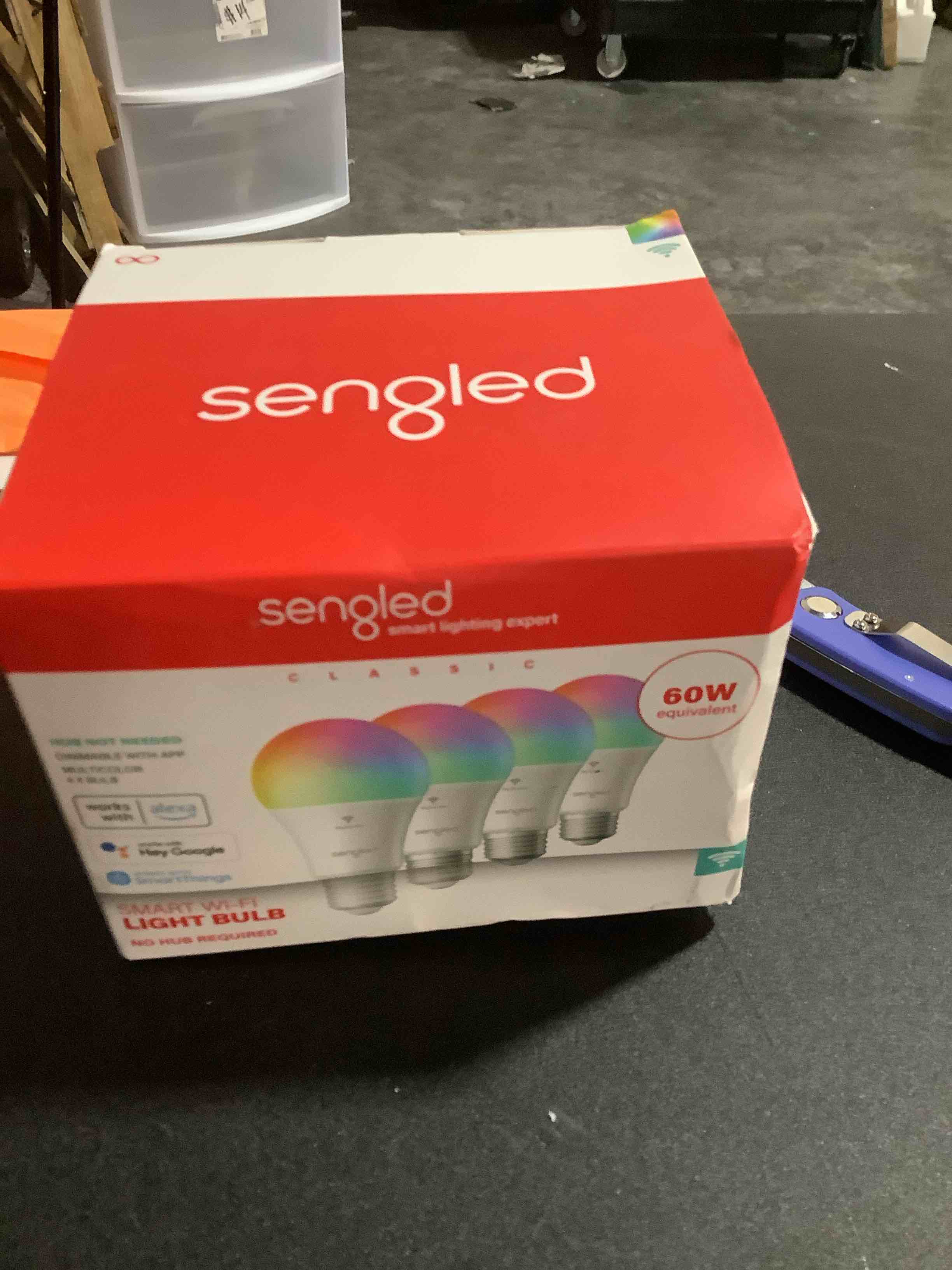 Condition photo showing Good Condition for Sengled WiFi Color Changing Light Bulb, Alexa Smart Light Bulbs that Compatible with Alexa & Google Assistant, A19 RGB No Hub Required, 75 W Equivalent 800LM CRI>90, Set of 4 Full Color (16 Millions) 4 Count (Pack of 1) A19