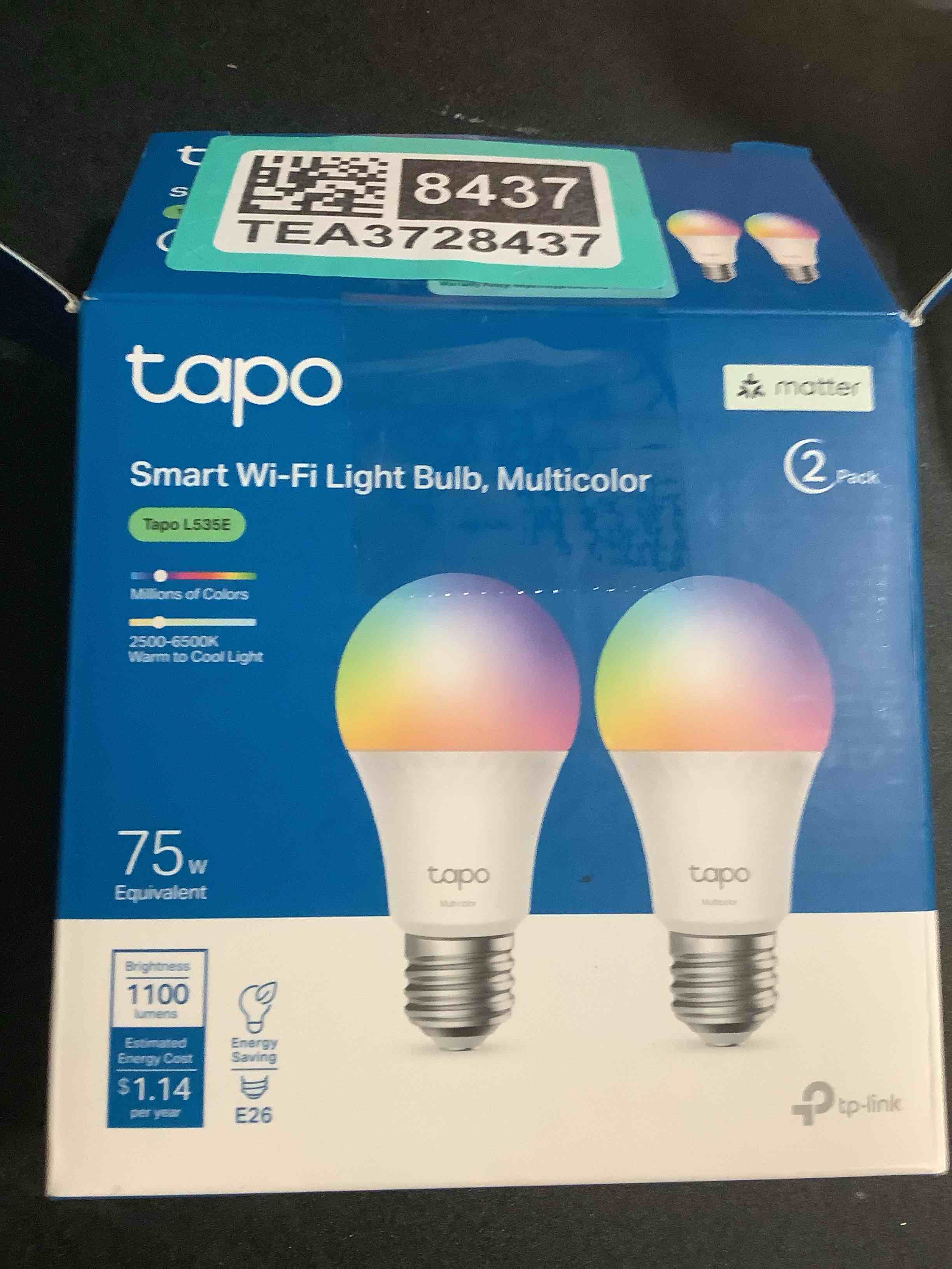 Condition photo showing Good Condition for TP-Link Tapo Smart Light Bulbs, 1100 Lumens High Brightness (75W Equivalent), Matter-Certified, 16M Colors WiFi Light Bulb, Dimmable, Works w/Siri, Alexa & Google Home, A19 E26, Tapo L535E(2-Pack) Matter Light Bulb 2 Pack