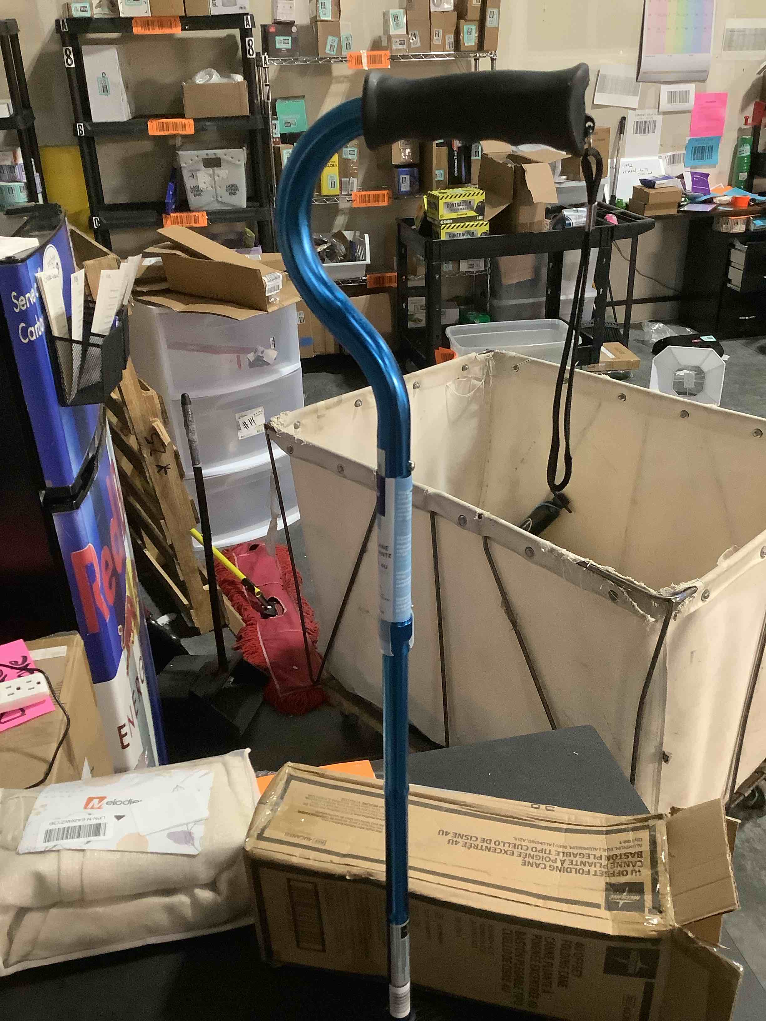 Condition photo showing Good Condition for Medline Offset Folding Cane, 4-Point Base with Cushioned Gel Handle, Supports up to 350 lbs, Blue