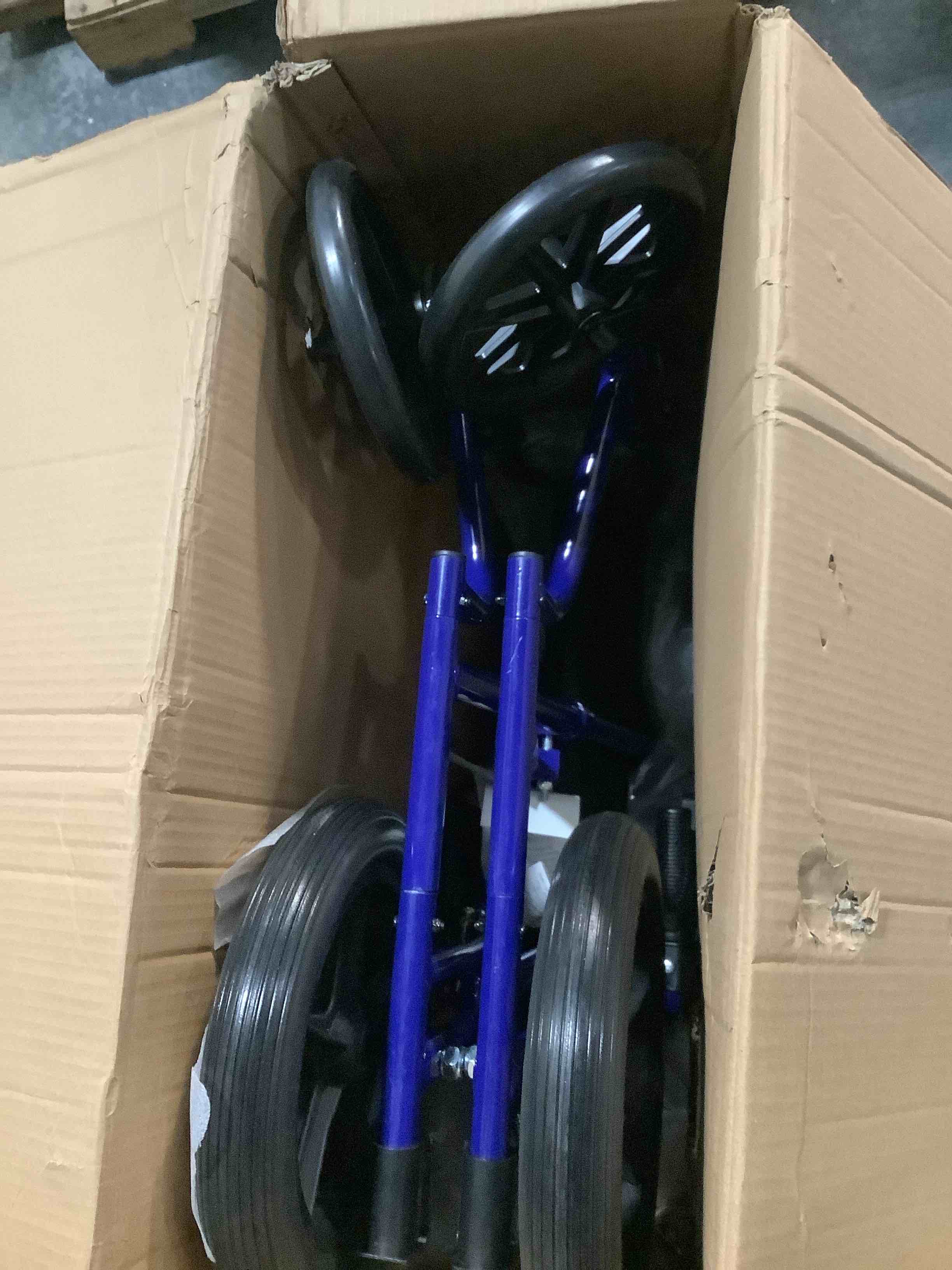 Condition photo showing Good Condition for Medline Lightweight Foldable Transport Wheelchair with Handbrakes and 12-Inch Wheels Blue Frame Black Upholstery
