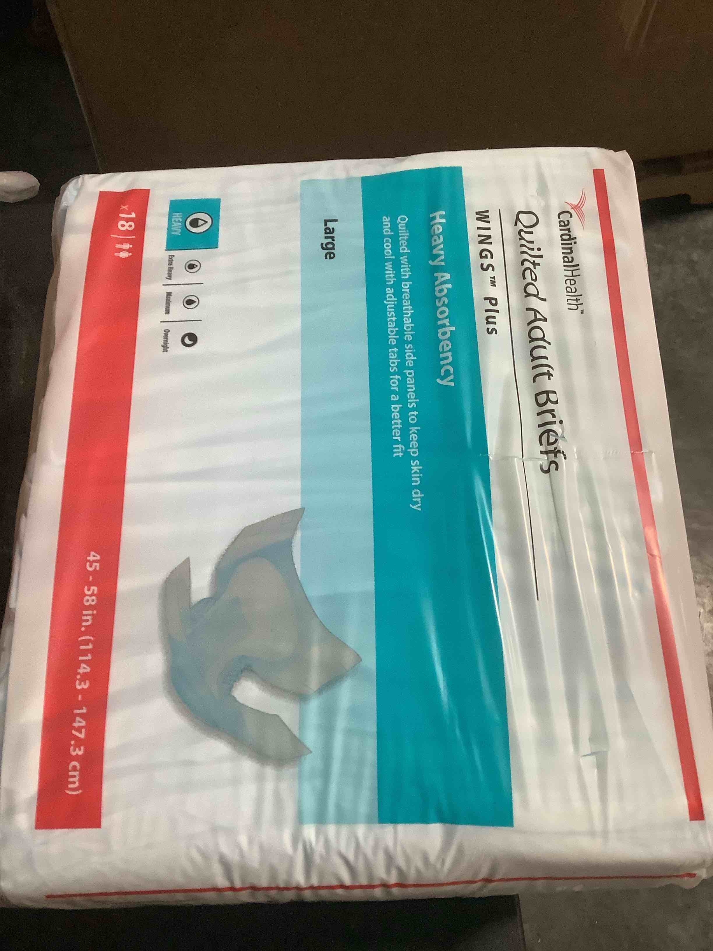 Condition photo showing New/Like New for Cardinal 75343101 Wings Adult Heavy-Absorbent Incontinence Brief, Blue - Large - Pack of 18