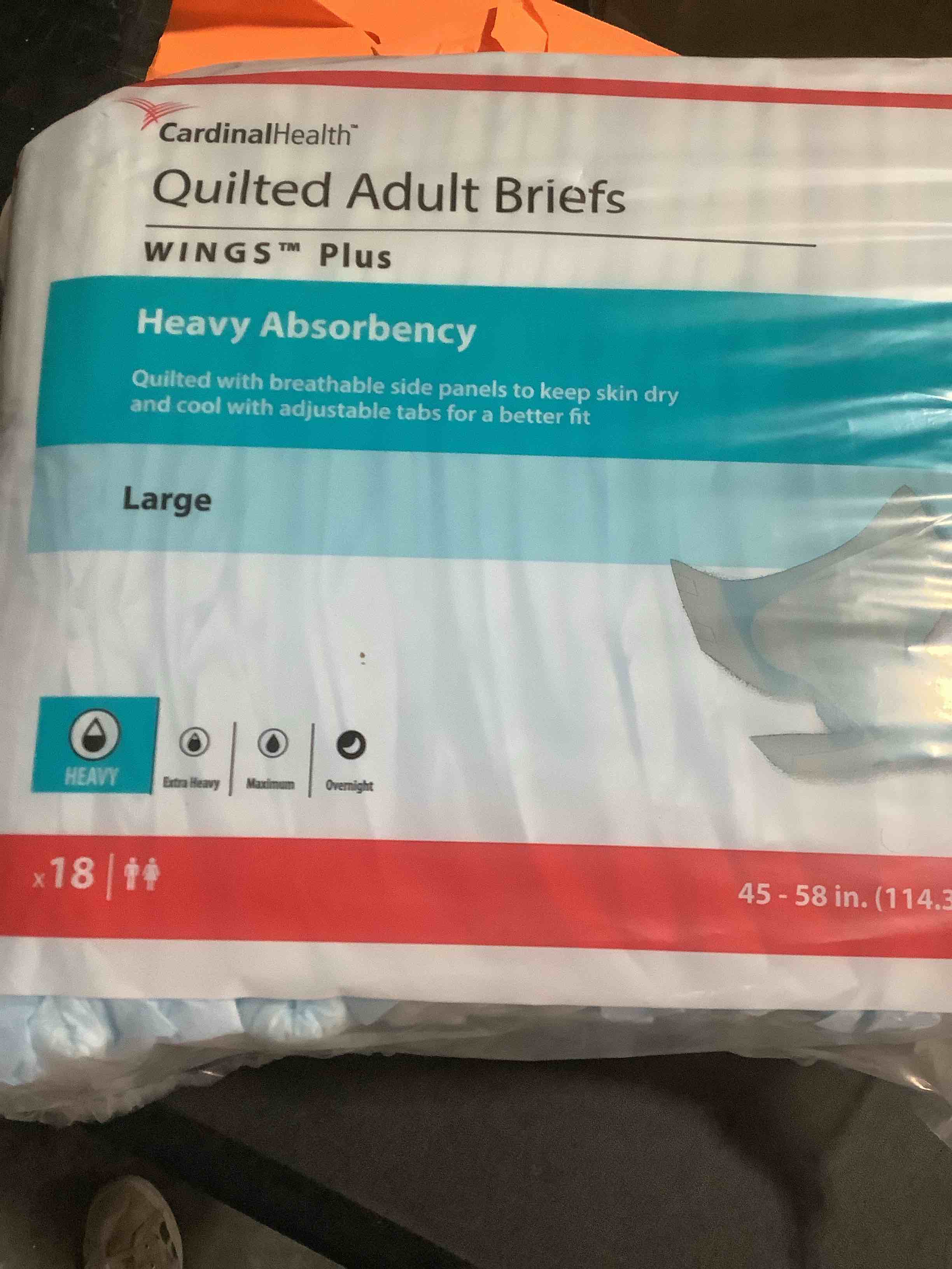 Condition photo showing New/Like New for Cardinal 75343101 Wings Adult Heavy-Absorbent Incontinence Brief, Blue - Large - Pack of 18