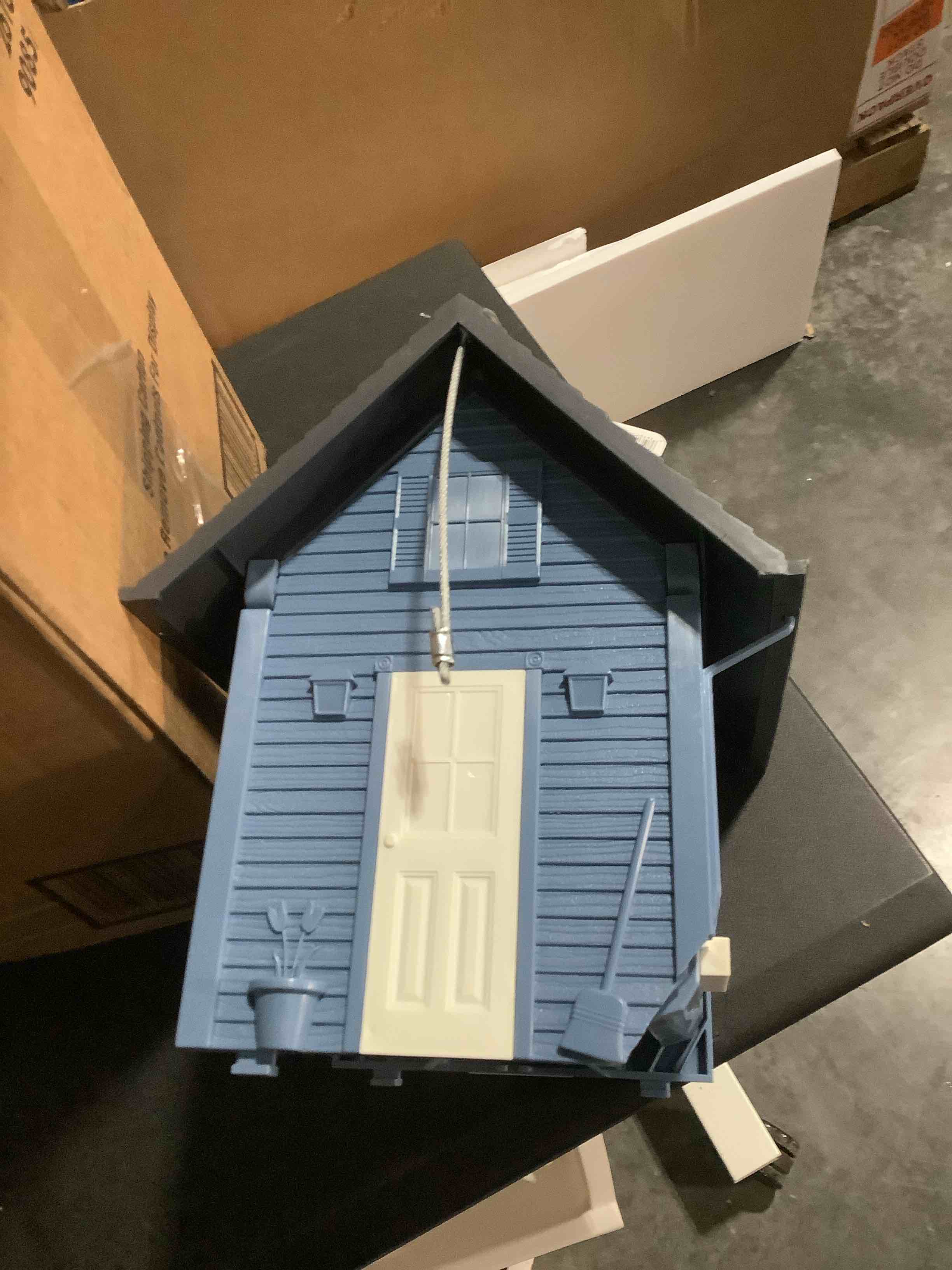 Condition photo showing As Is for North States Village Collection Blue Cottage Bird Feeder  5 lb. Capacity