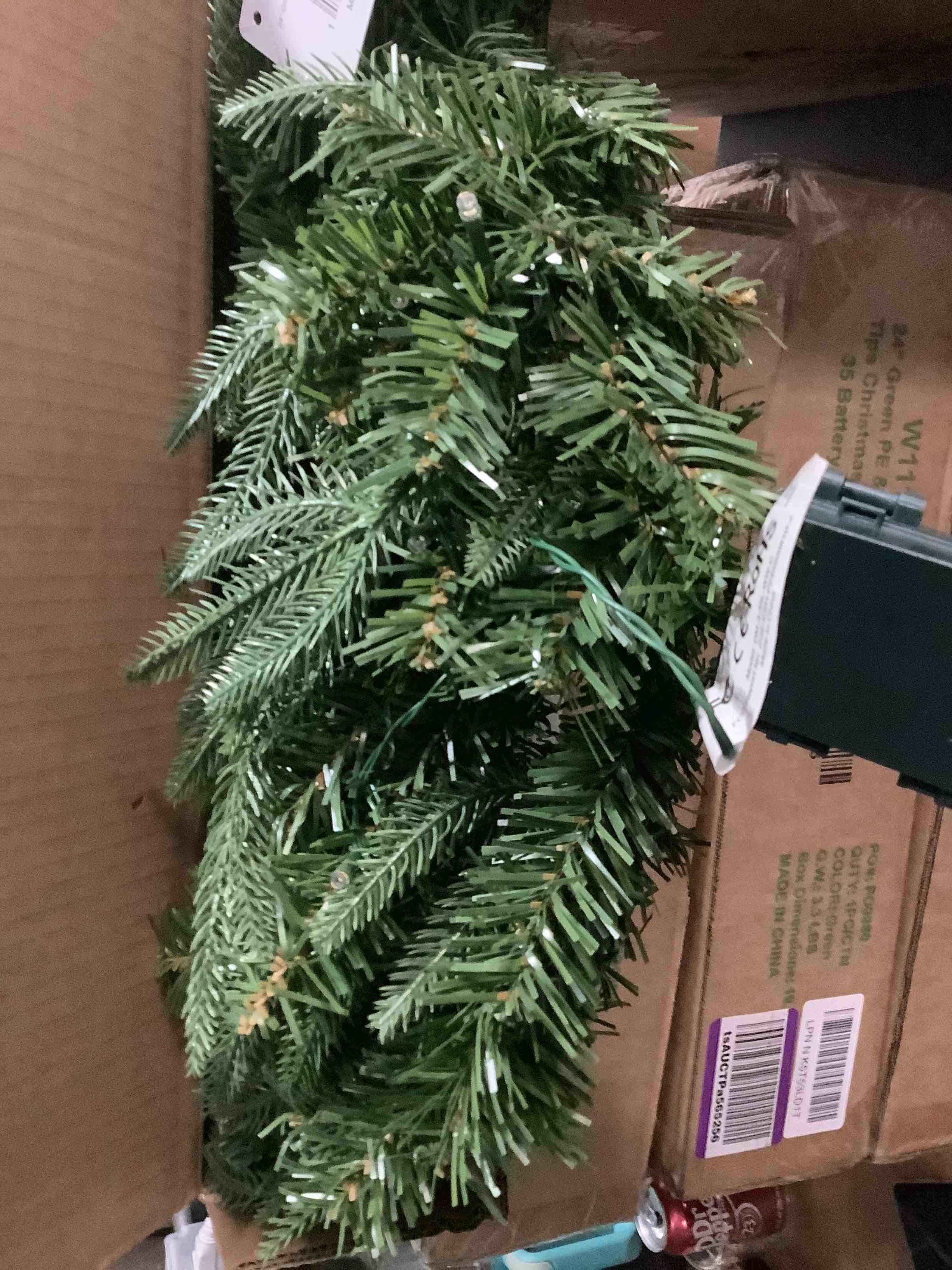 Condition photo showing Good Condition for Nearly Natural 24in. Long Pine Artificial Christmas Wreath with 35 Clear LED Lights