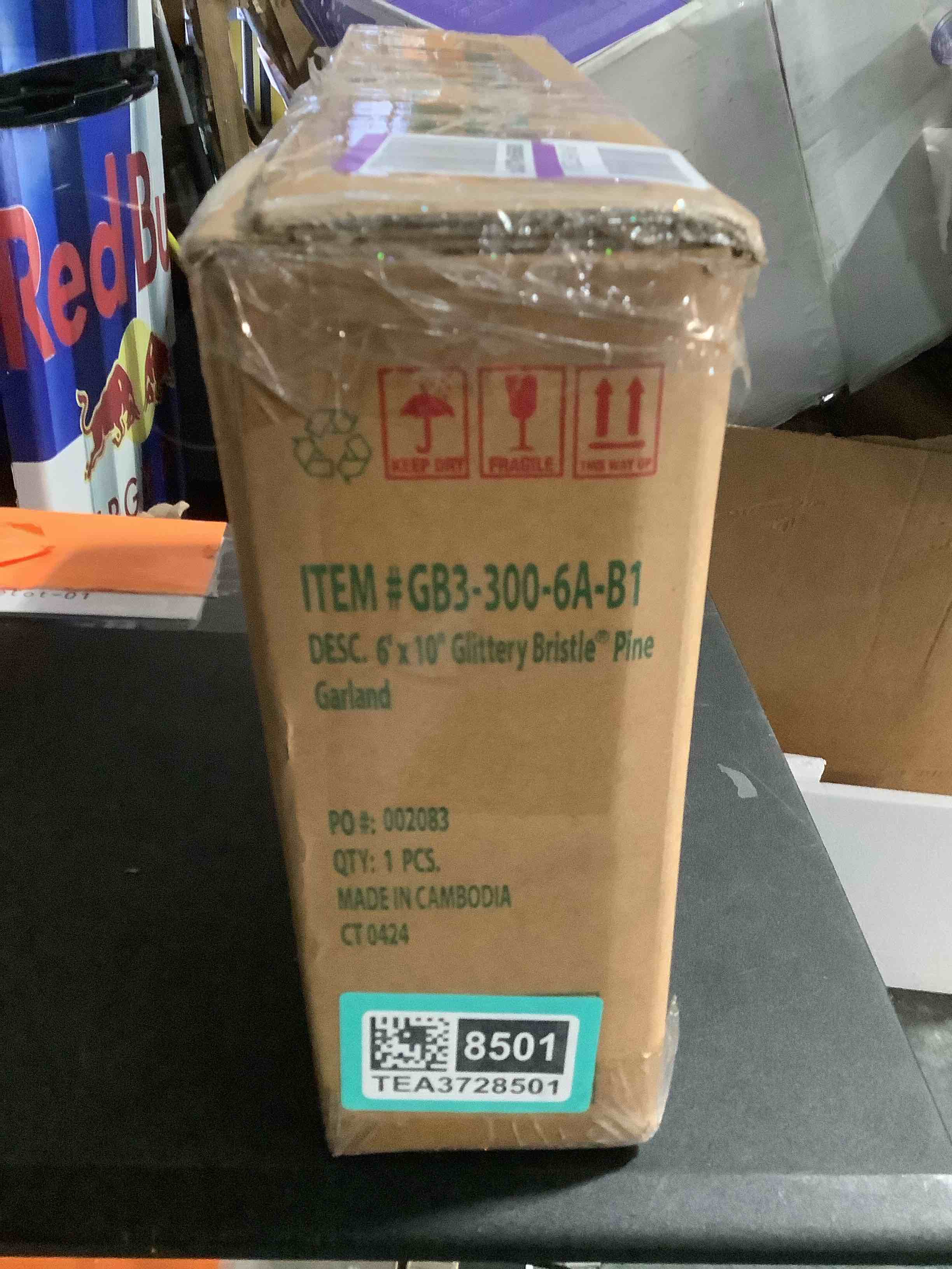 Condition photo showing Good Condition for National Tree Company 6 ft Pre-Lit Glittery Bristle Artificial Christmas Garland, Christmas Decoration with Pinecones, 50 Clear LED Lights, 138 Tips, Timer, Green