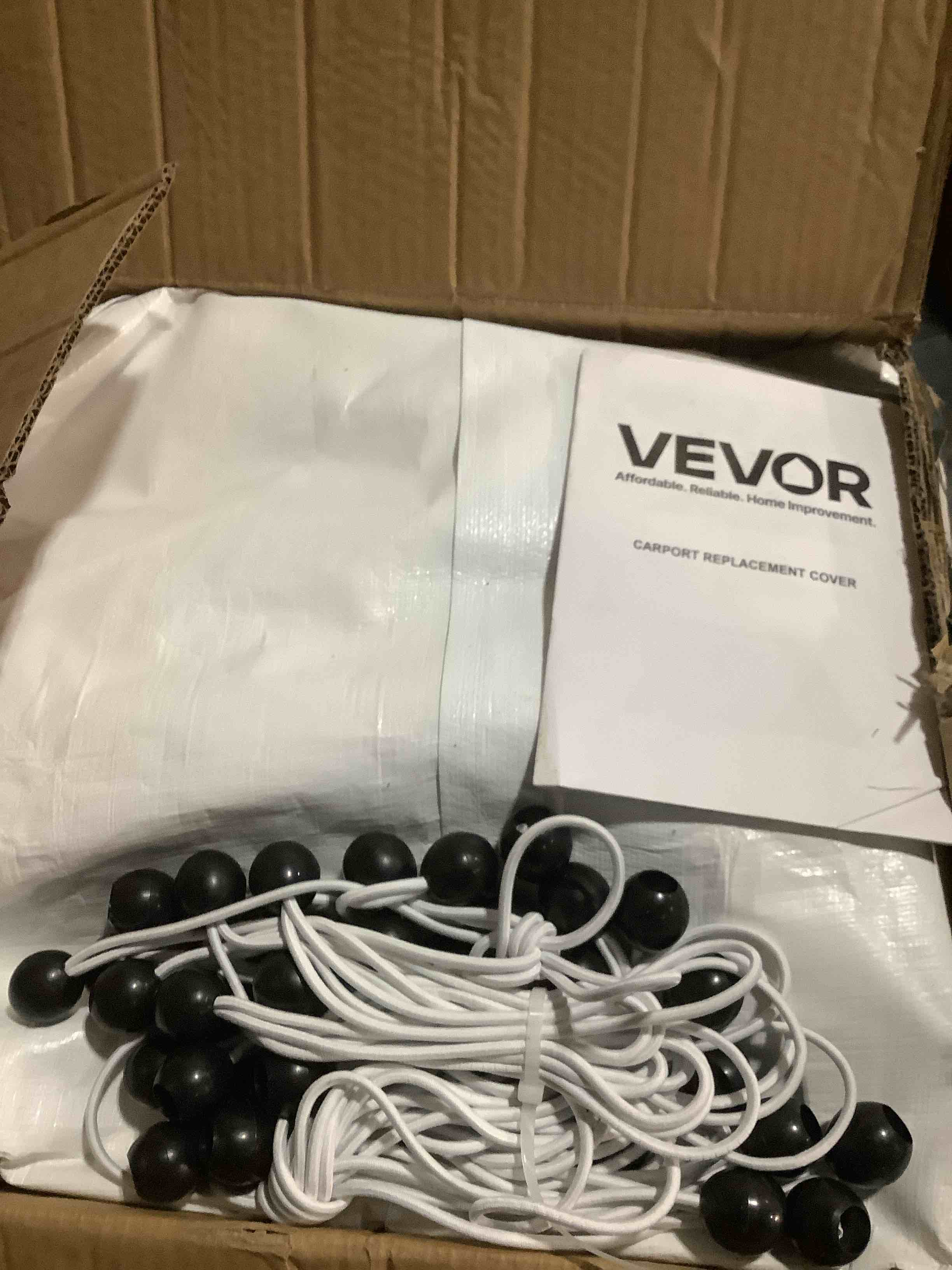 Condition photo showing As Is for VEVOR Carport Replacement Canopy Cover 10 x 20 ft, Garage Top Tent Shelter Tarp Heavy-Duty Waterproof & UV Protected, Easy Installation with Ball Bungees,White (Only Top Cover, Frame Not Include) Top Cover - White 10x20ft