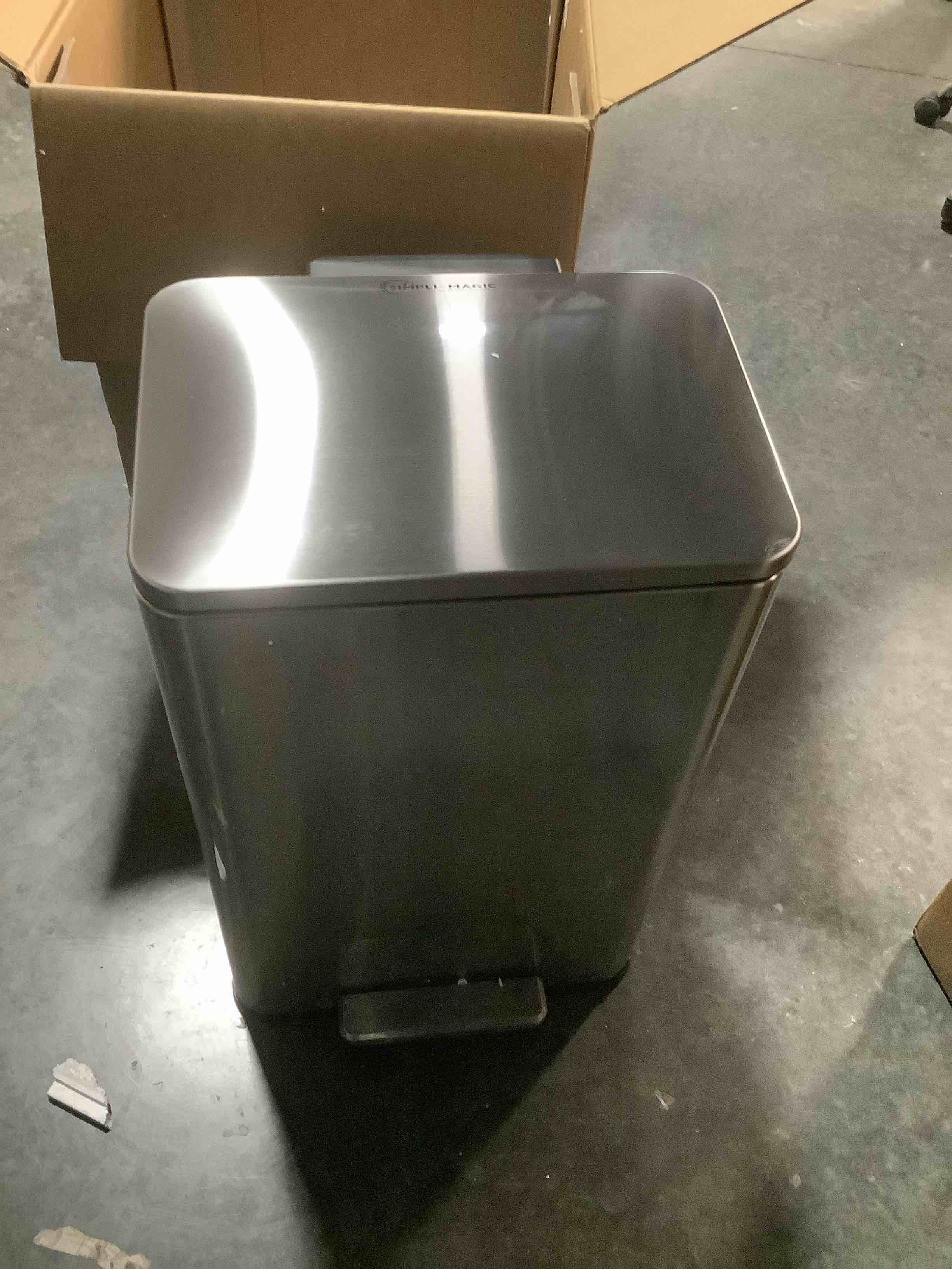 Condition photo showing Good Condition for SIMPLI-MAGIC 50 Liter / 13.2 Gallon Soft-Close, Smudge Resistant Trash Can with Foot Pedal and Built in Filter- Stainless Steel, Sleek Finish Silver