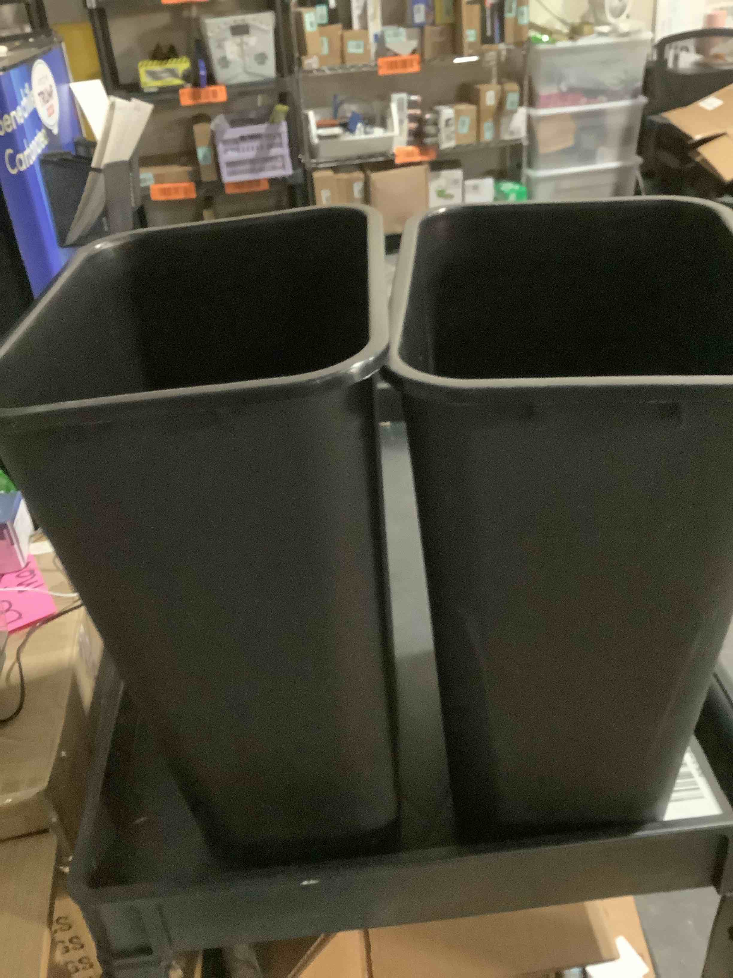 Condition photo showing Good Condition for Amazon Basics Small Trash Can, Rectangular Commercial Office Wastebasket, 3 Gallon (Pack Of 2), Black Black 3 Gallon (Pack of 2)