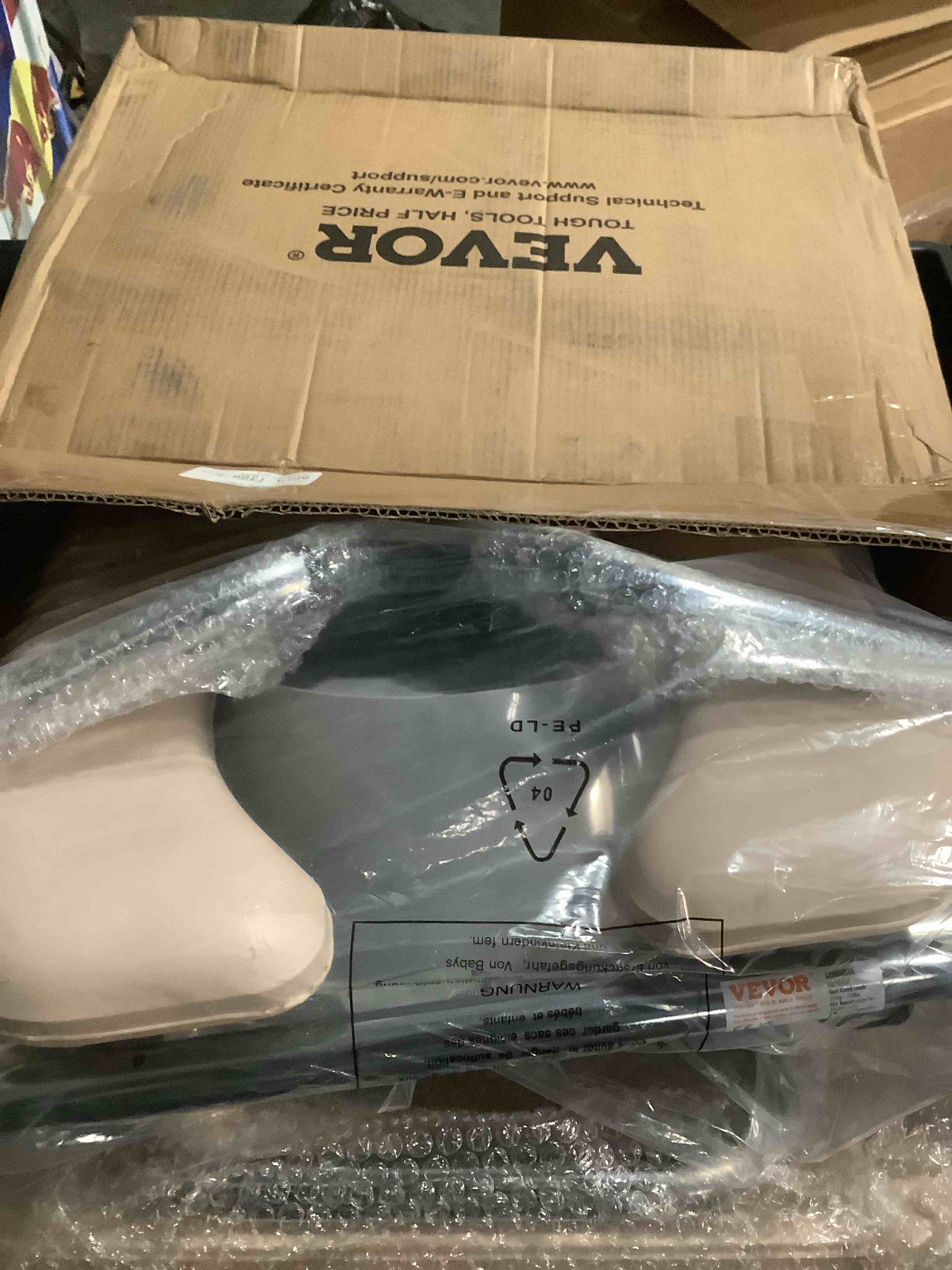 Condition photo showing Good Condition for VEVOR Commode Chair, Bedside Commode with Padded Seat, Drop-Down Arms, 7-Level Adjustable Height, 5.8L Removable Bucket, Easy to Assemble, 350LBS Capacity, Portable Toilet for Adults Seniors 350LBS Capacity, with Commode and Backrest