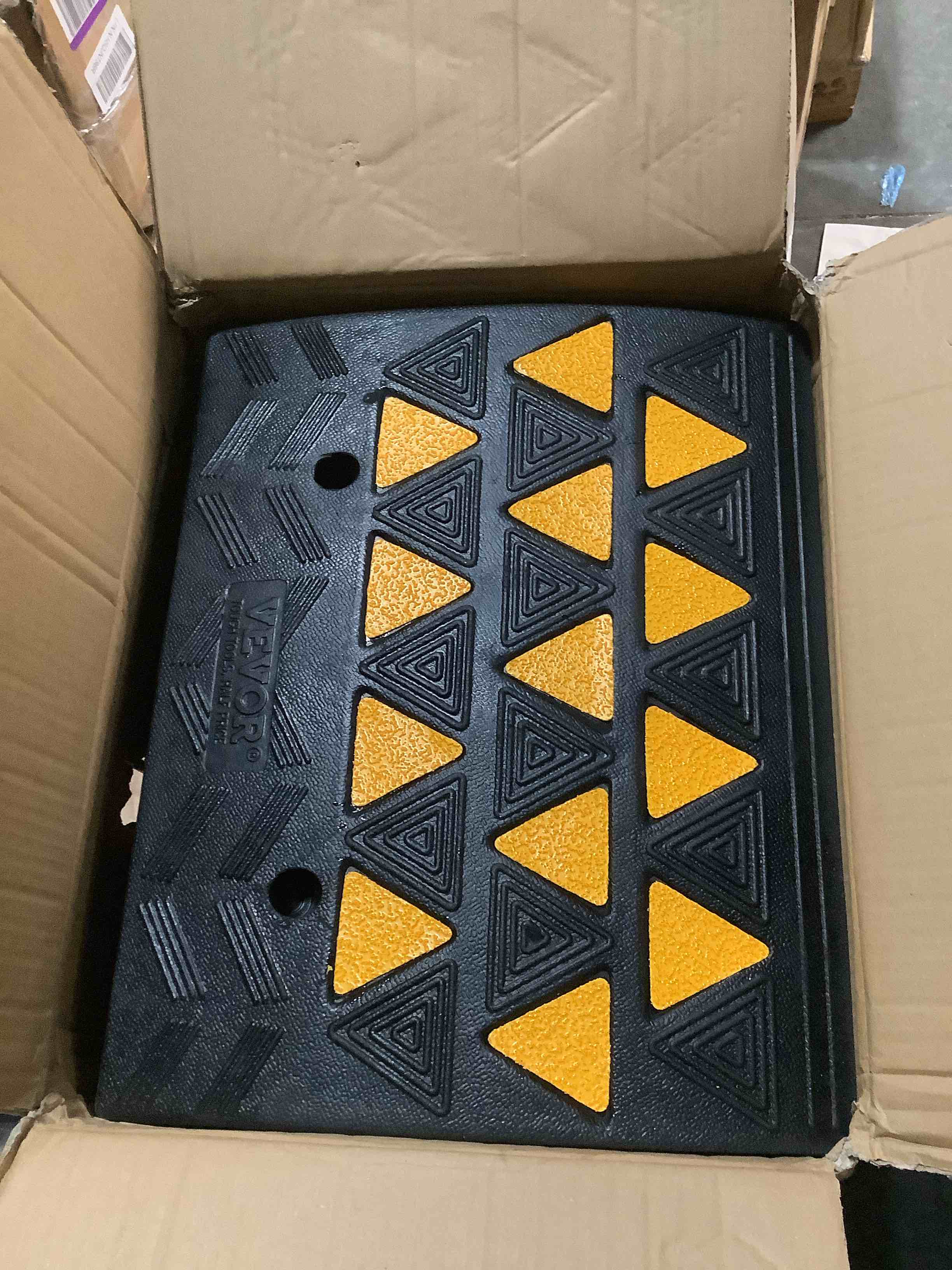 Condition photo showing Good Condition for VEVOR Rubber Curb Ramp, 6" Rise Height 2 Pack, Heavy-Duty 33069 lbs/15 T Capacity Threshold Ramps, 19" L x 15" W Driveway Ramps with Stable Grid Structure for Cars, Wheelchairs, Bikes, Motorcycles 6" H