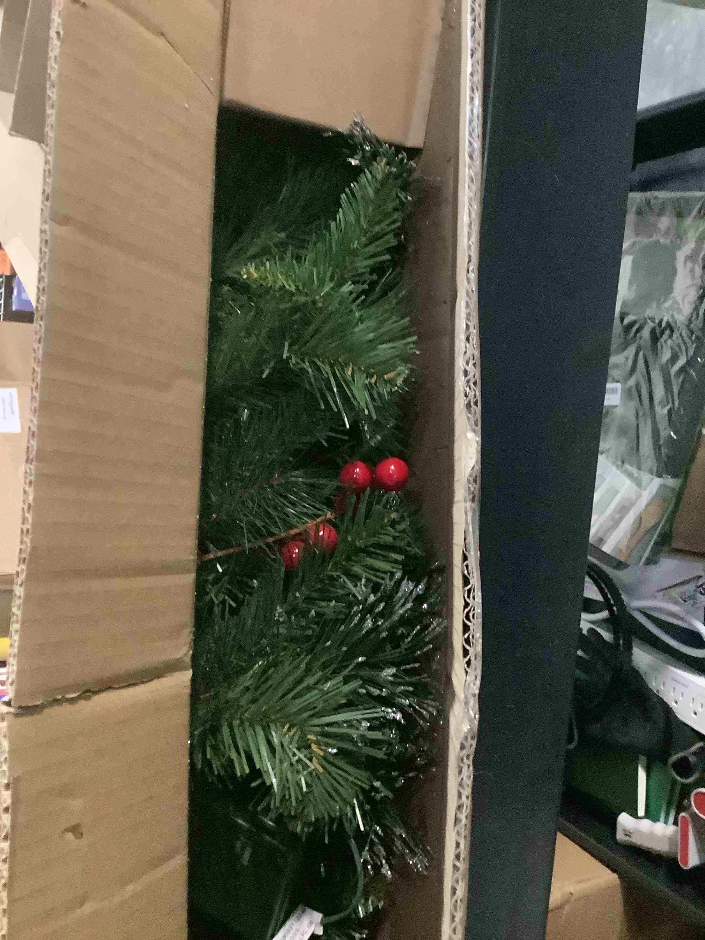 Condition photo showing Good Condition for National Tree Company 30 in Pre-Lit Crestwood Spruce Artificial Christmas Wreath, Christmas Decoration with Glitter, Pinecones, Red Berries, 70 Clear LED Lights, 200 Tips, Timer, Green 30 in Battery-Operated Wreath