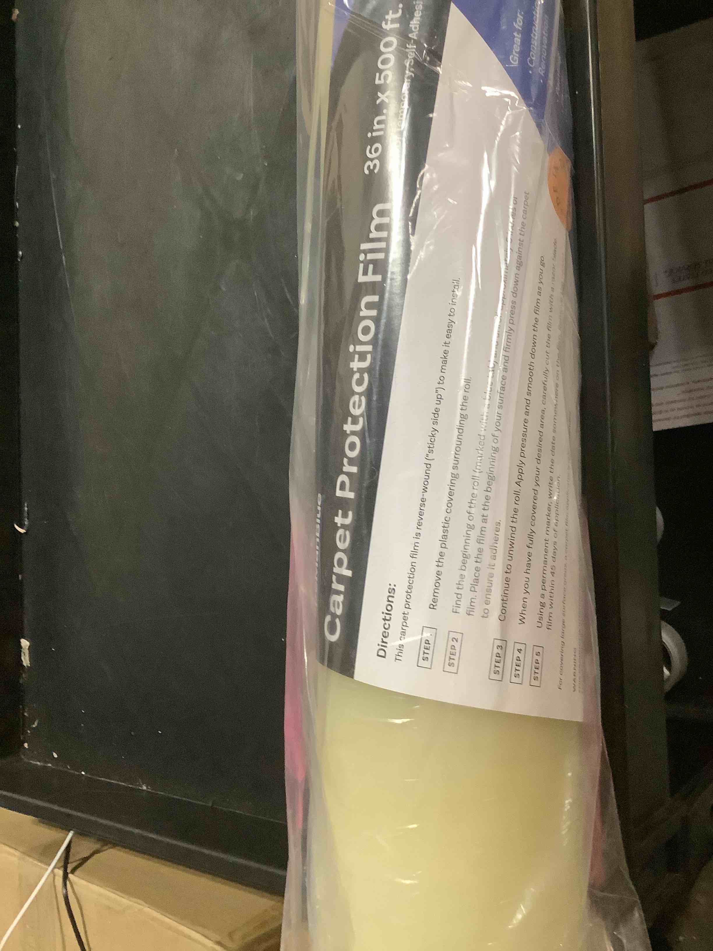 Condition photo showing Good Condition for Carpet Protector Film, 36 inch x 500 feet, Made in The USA, Self Adhesive Carpet Protection Film with Easy Unwind and Clean Removal, Strong and Durable Covering for Construction