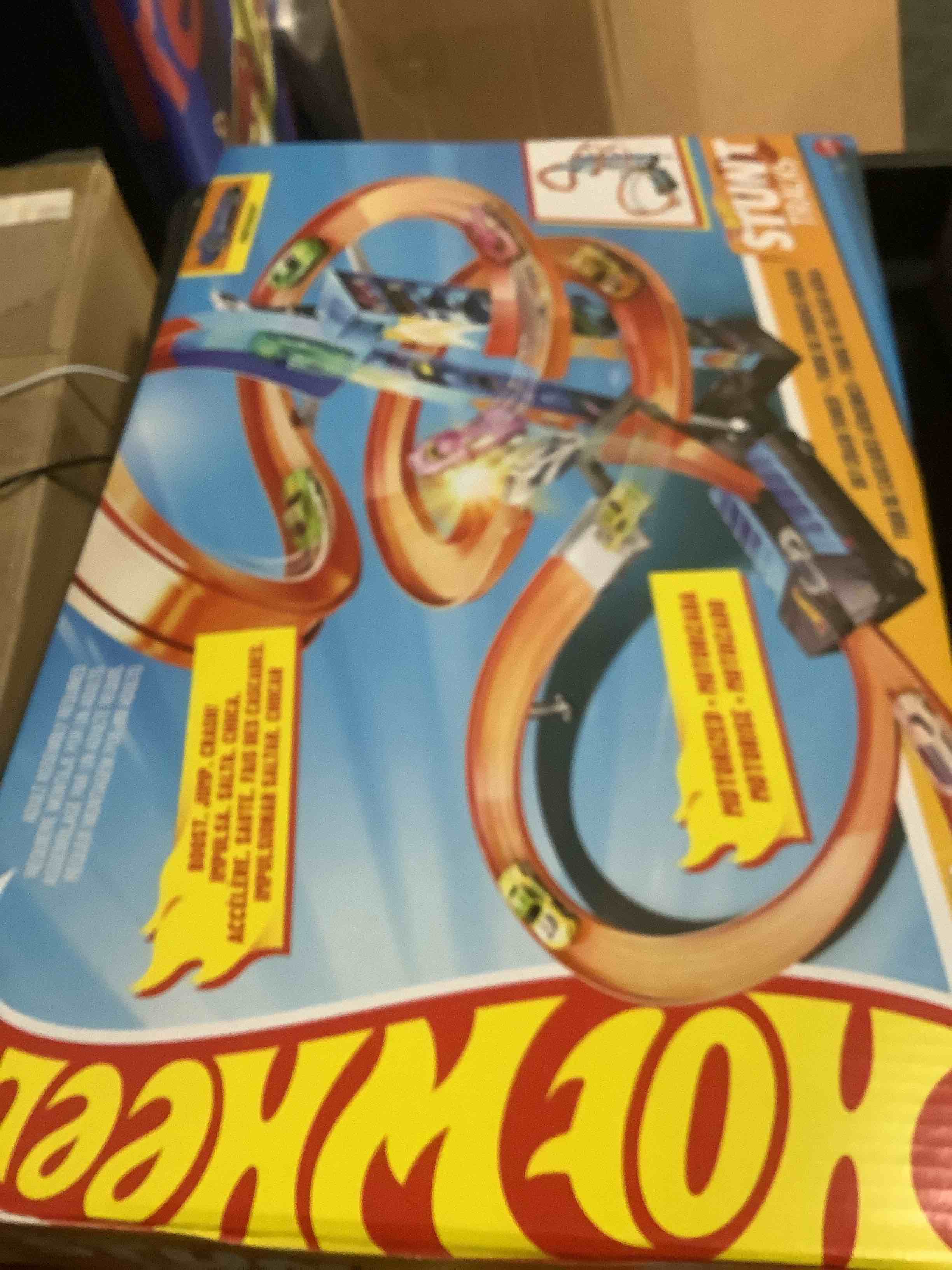 Condition photo showing As Is for Hot Wheels Sky Crash Tower Motorized Track Set with Car  Stores 20+ 1:64 Scale Cars