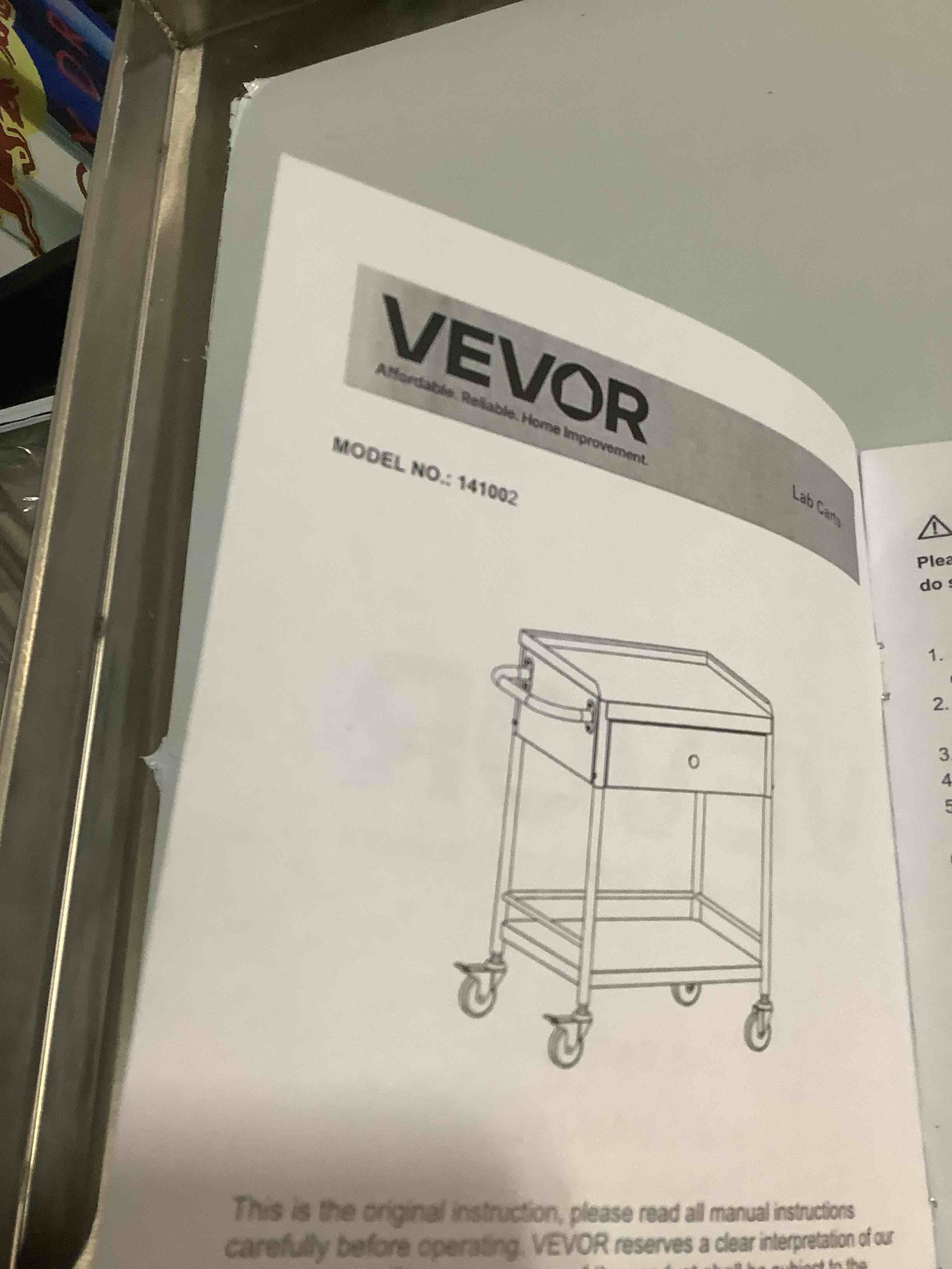 Condition photo showing As Is for VEVOR Medical Cart, 2-Layer Stainless Steel Cart 220 lbs Weight Capacity, Lab Utility Cart with 360° Silent Wheels and a Drawer for Lab, Clinic, Kitchen, Salon