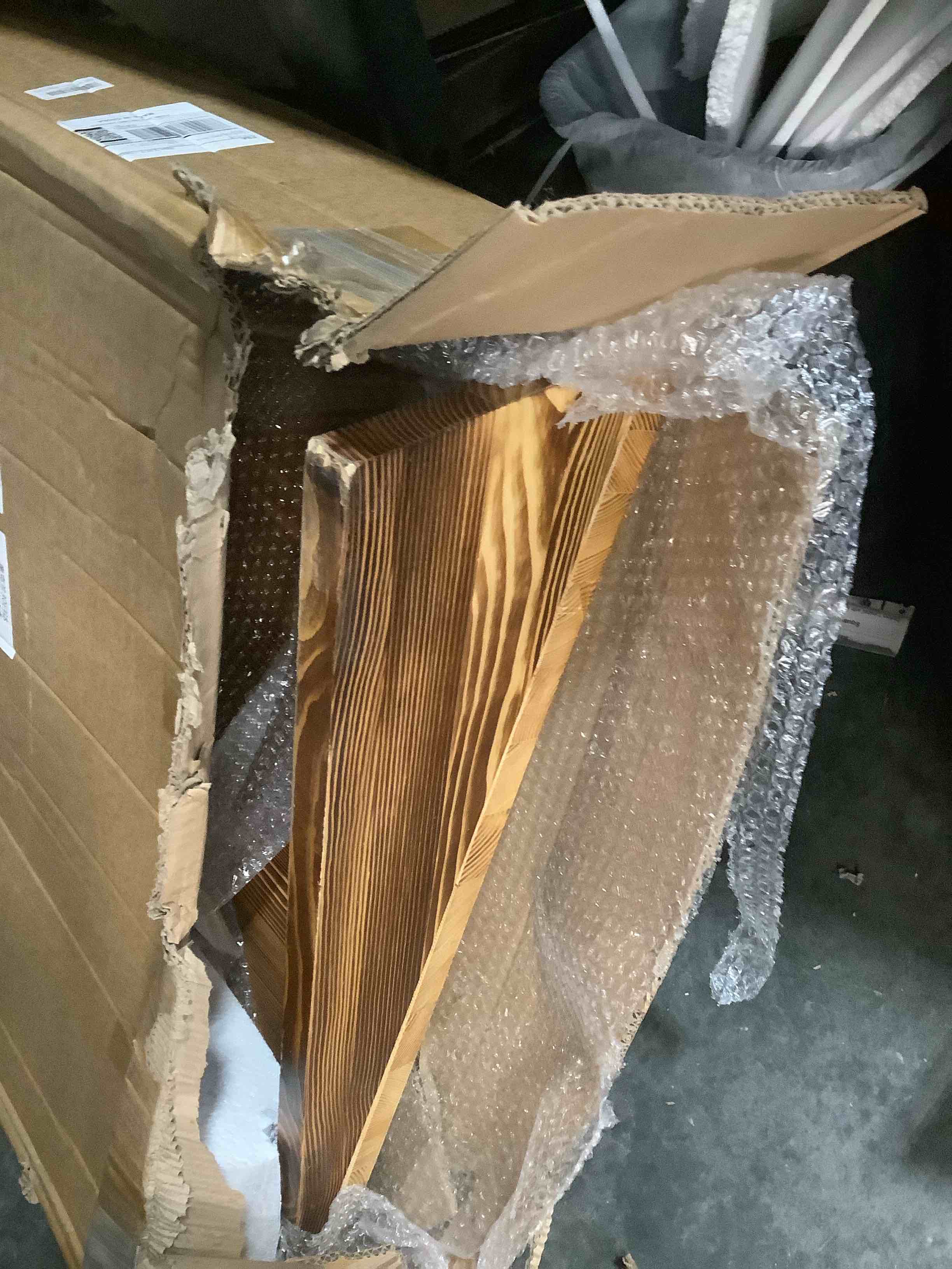 Condition photo showing As Is for Wooden Threshold Ramp for Home Steps, 9" Rise Doorway Ramp with Non-Slip Grooves, Door Ramp for Wheelchair/Walker/Cart/Scooter, (31.4 W*9.0" H, Solid Pine Wood, 600LBS Capacity)